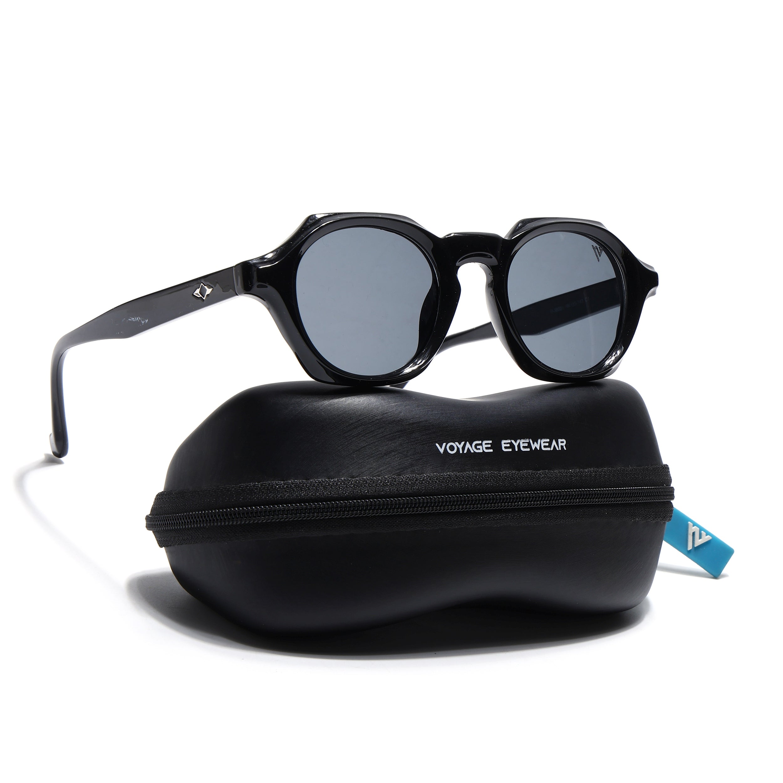 Hexagonal Sunglasses for Men & Women (Black Lens | Black Frame - MG7673)