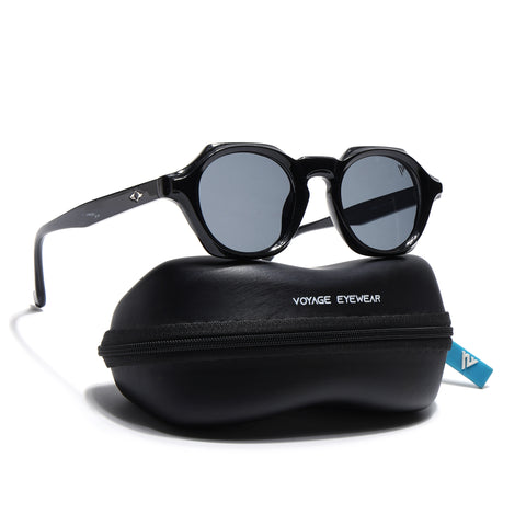 Hexagonal Sunglasses for Men & Women (Black Lens | Black Frame - MG7673)