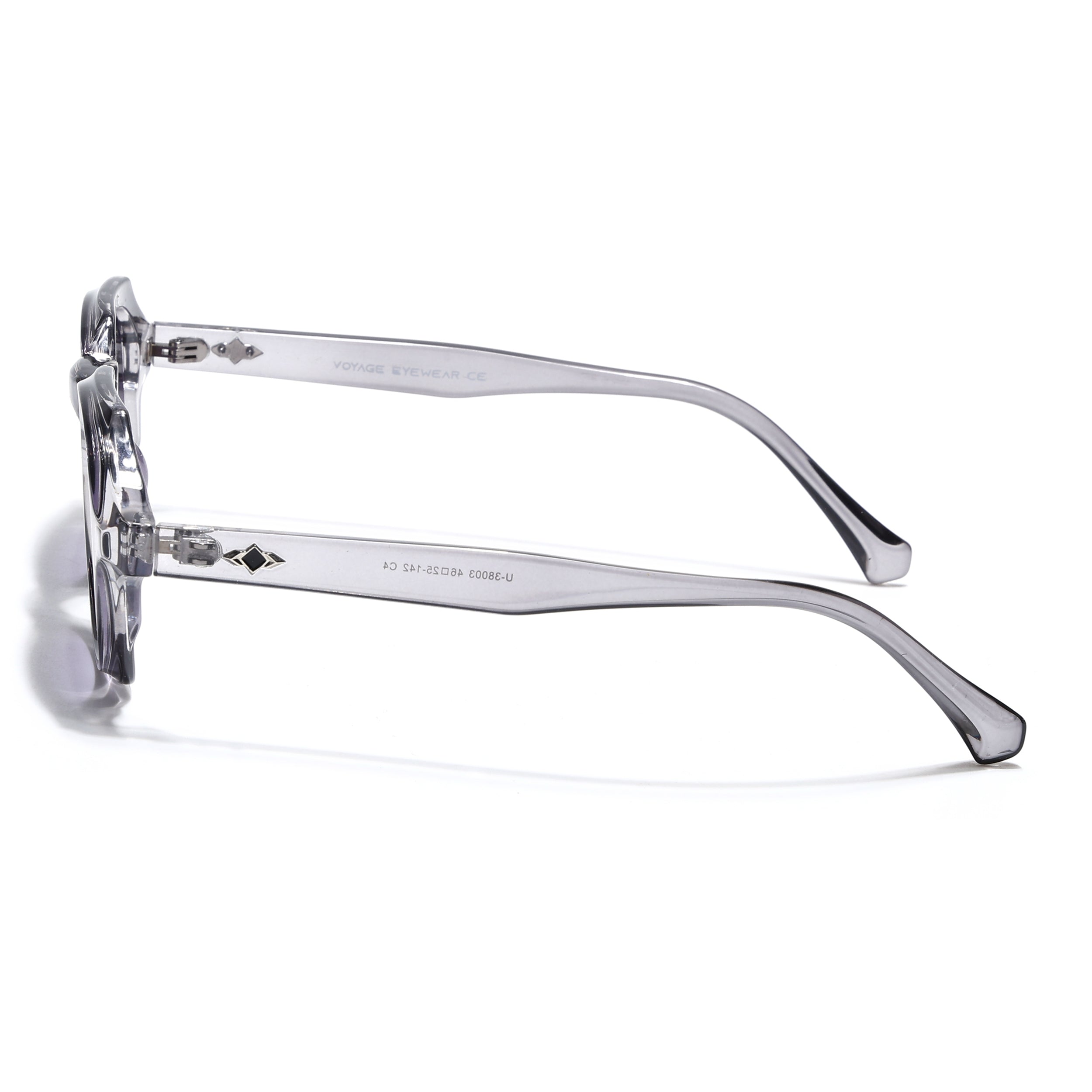 Hexagonal Sunglasses for Men & Women (Grey & Clear Lens | Transparent Grey Frame - MG7674)