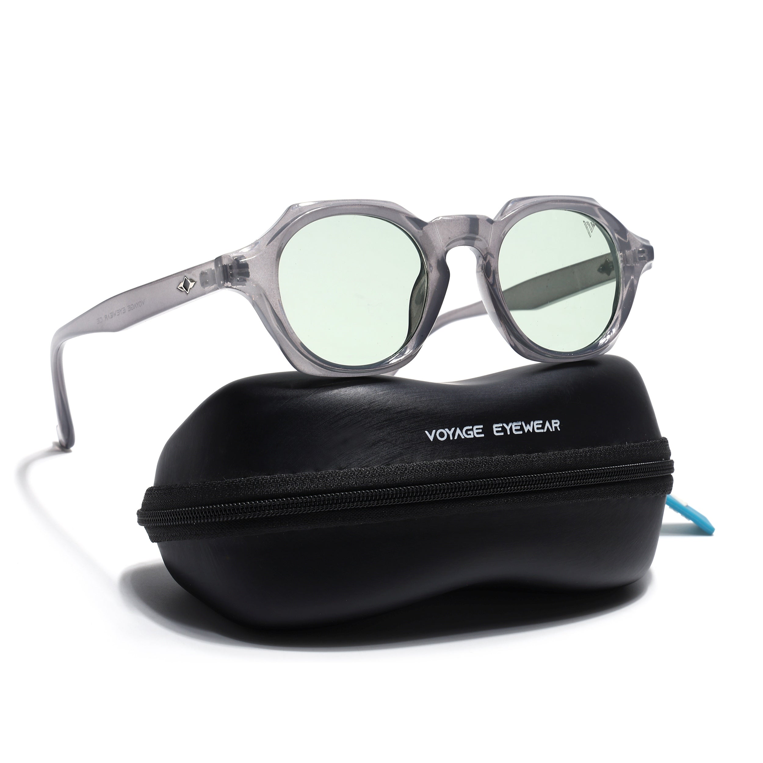 Hexagonal Sunglasses for Men & Women (Sea Green Lens | Grey Frame - MG7675)