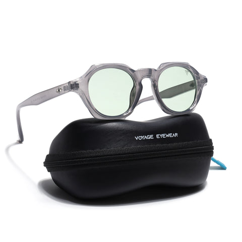 Hexagonal Sunglasses for Men & Women (Sea Green Lens | Grey Frame - MG7675)