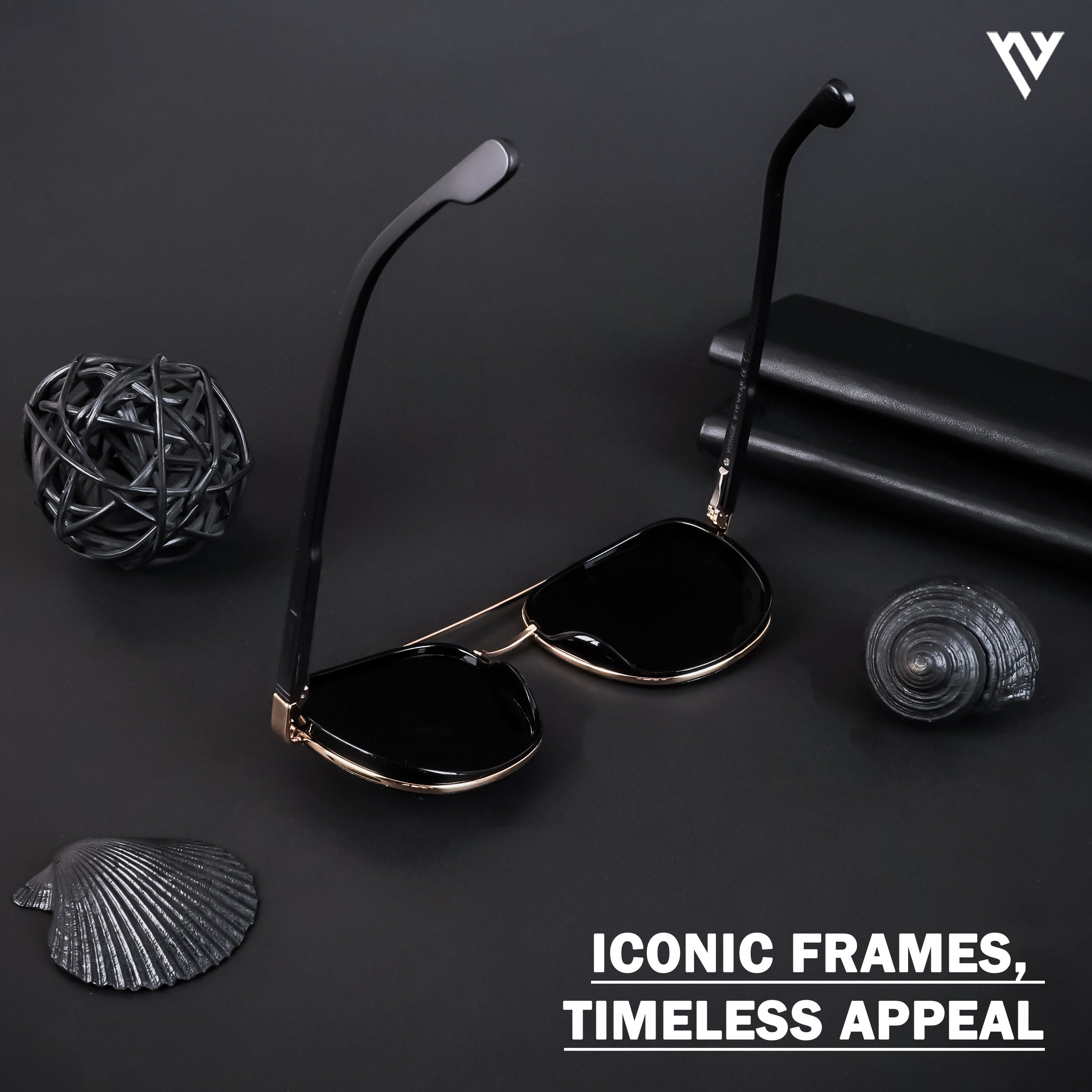 Voyage Exclusive Golden & Shine Black Polarized Wayfarer Sunglasses for Men & Women (TR8023PMG4439)