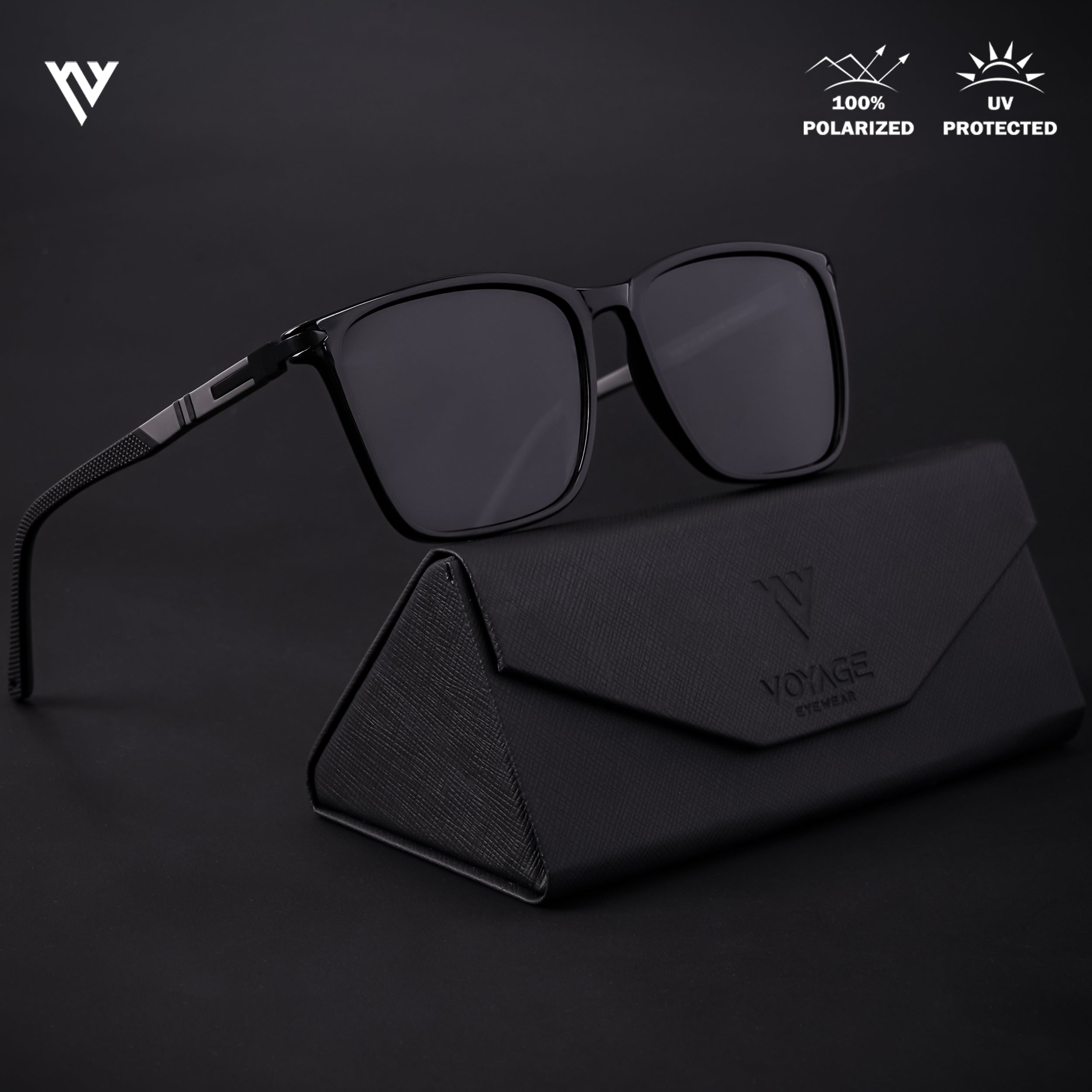 Voyage Exclusive Shine Black Polarized Wayfarer Sunglasses for Men & Women (TR8077PMG4484)