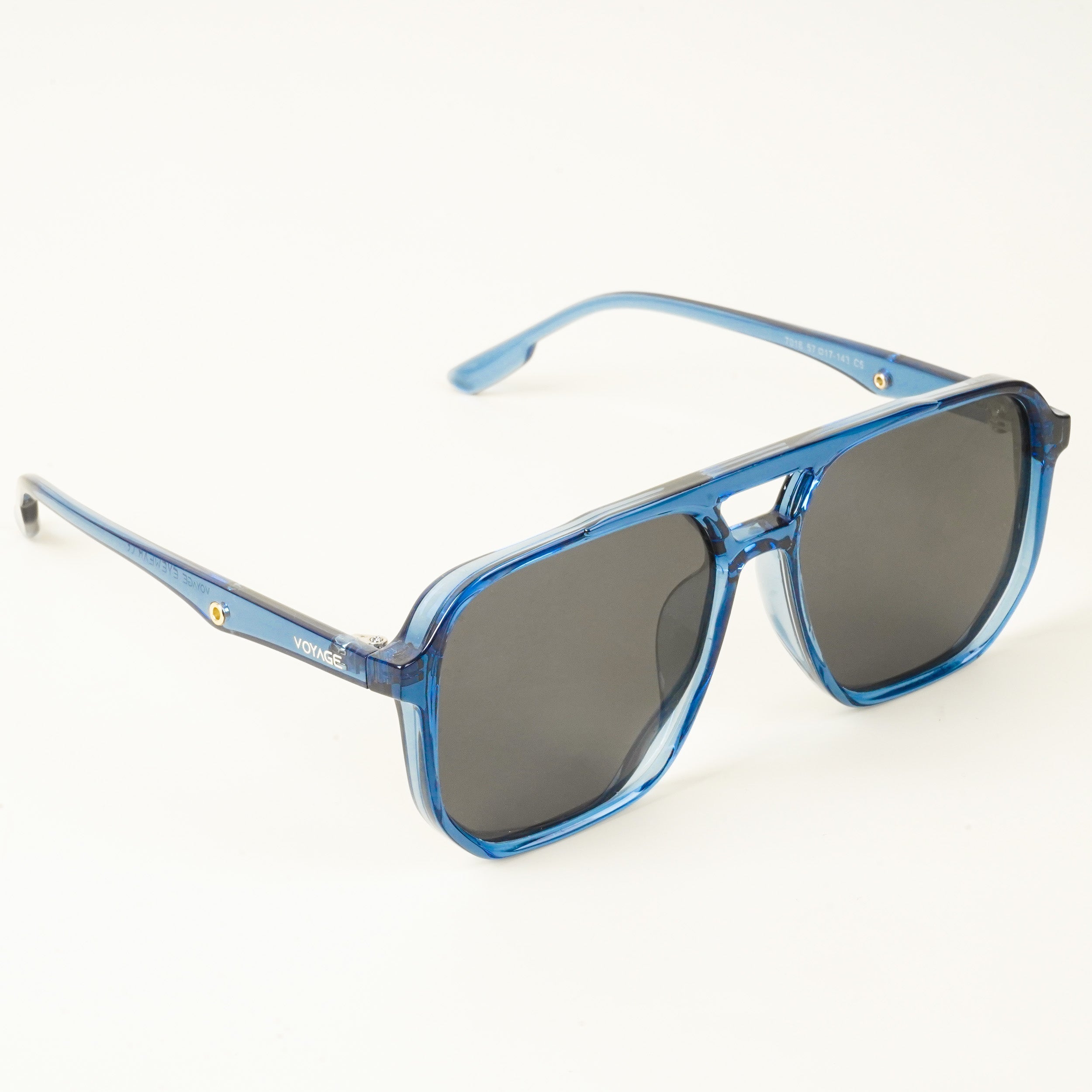 Voyage Wayfarer Polarized Sunglasses for Men & Women (Black Lens | Blue Frame - PMG4999)