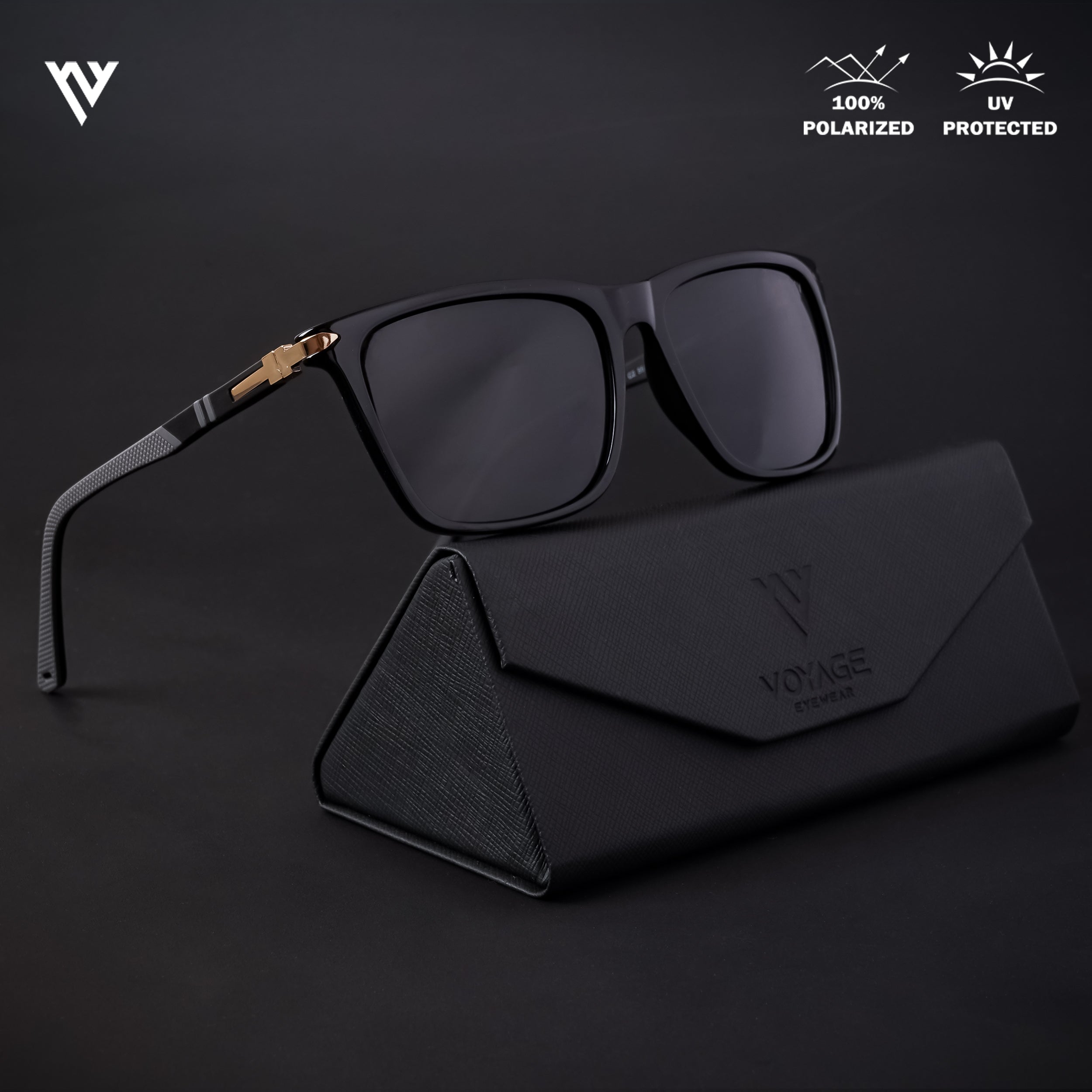 Voyage Exclusive Black Polarized Wayfarer Sunglasses for Men & Women - PMG4490