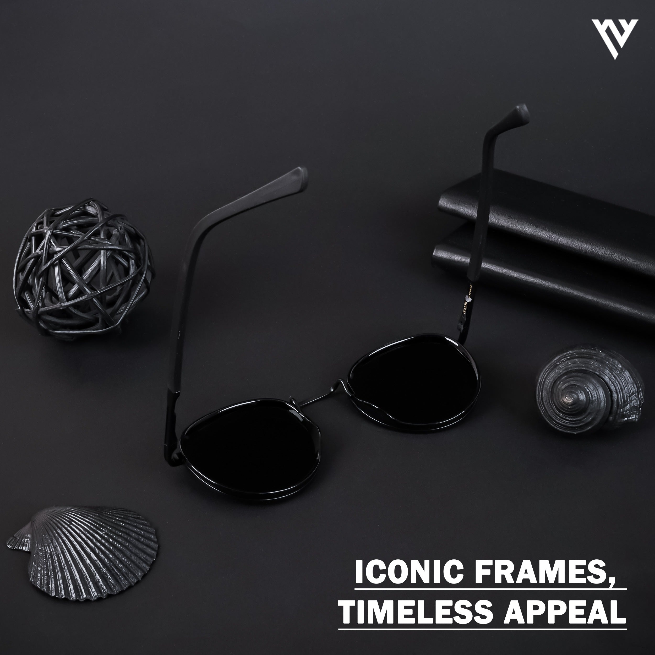 Voyage Exclusive Black Polarized Round Sunglasses for Men & Women (TR8051PMG4443)