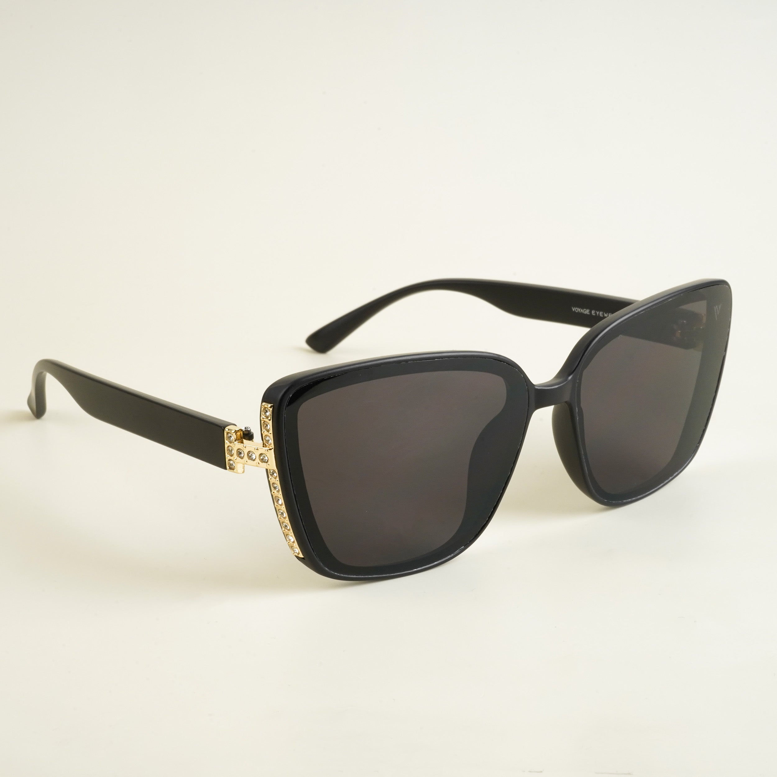 Voyage Matt Black Cateye Sunglasses for Women - MG4926