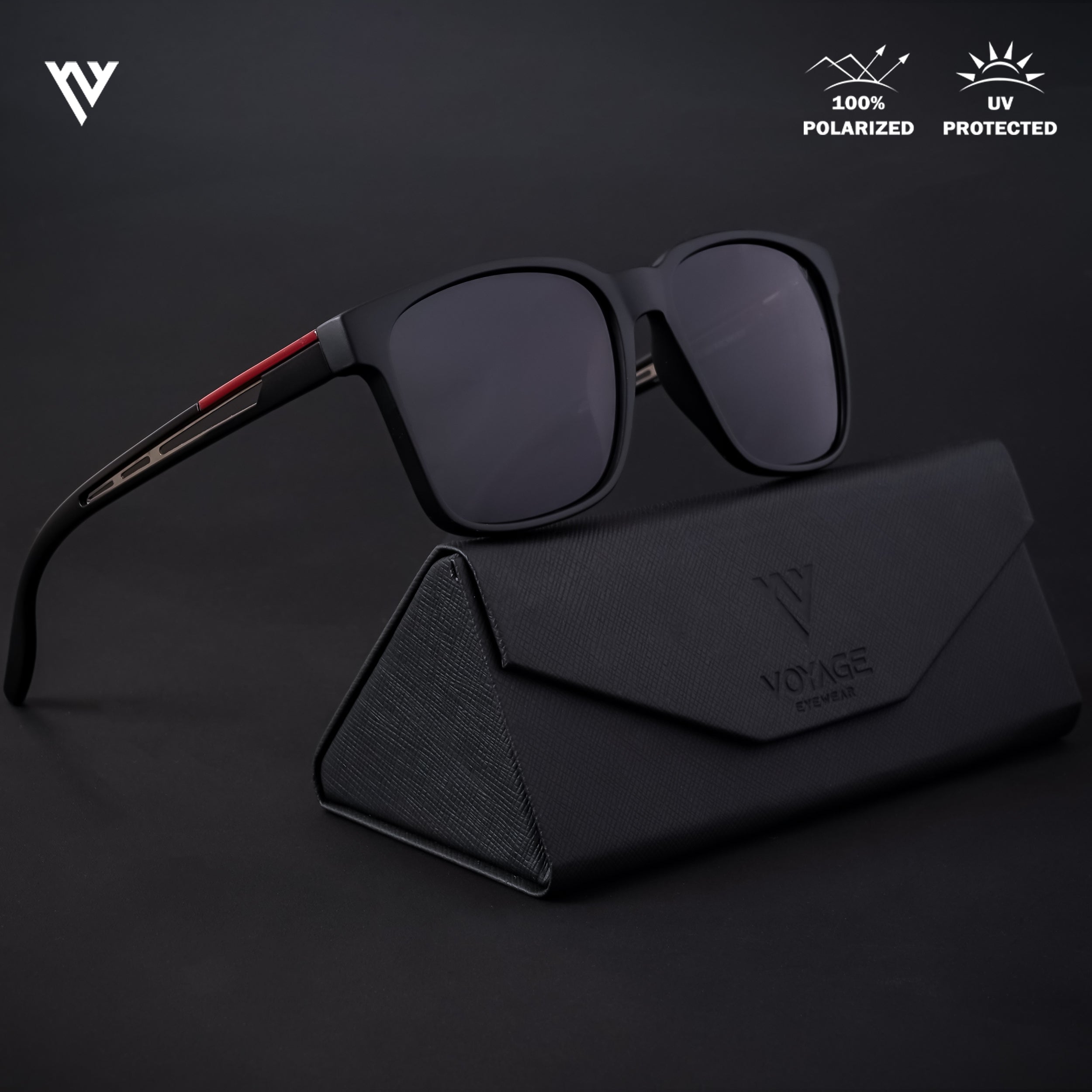 Voyage Exclusive Matt Black Polarized Wayfarer Sunglasses for Men & Women - PMG4489