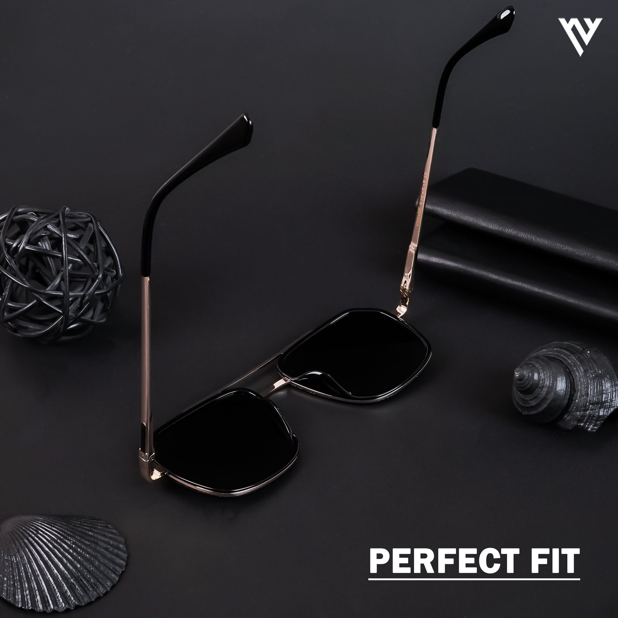 Voyage Exclusive Golden & Shine Black Polarized Wayfarer Sunglasses for Men & Women (TR1001PMG4314)