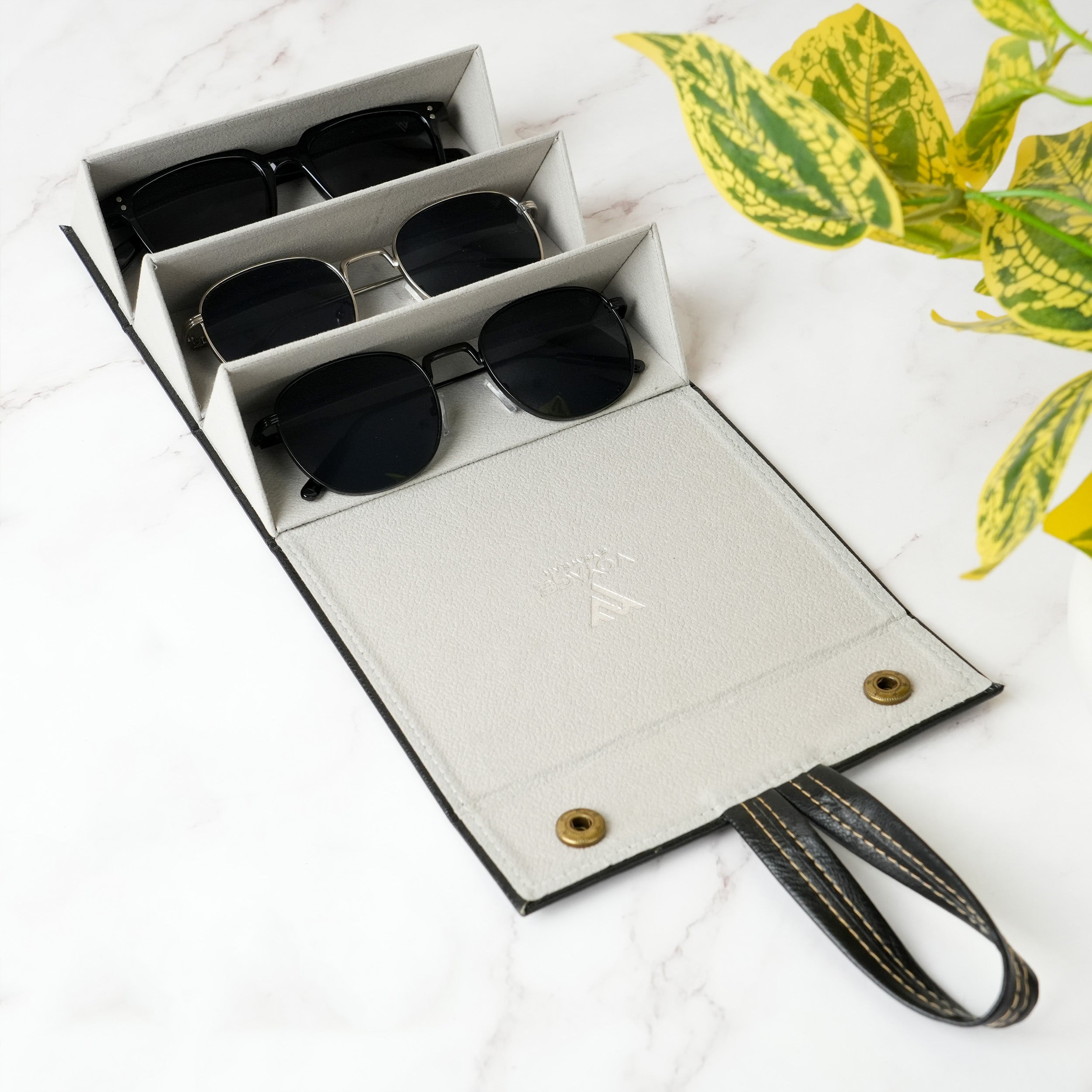 Voyage Black Sunglasses or Eyeglasses 3 Compartment Storage Box