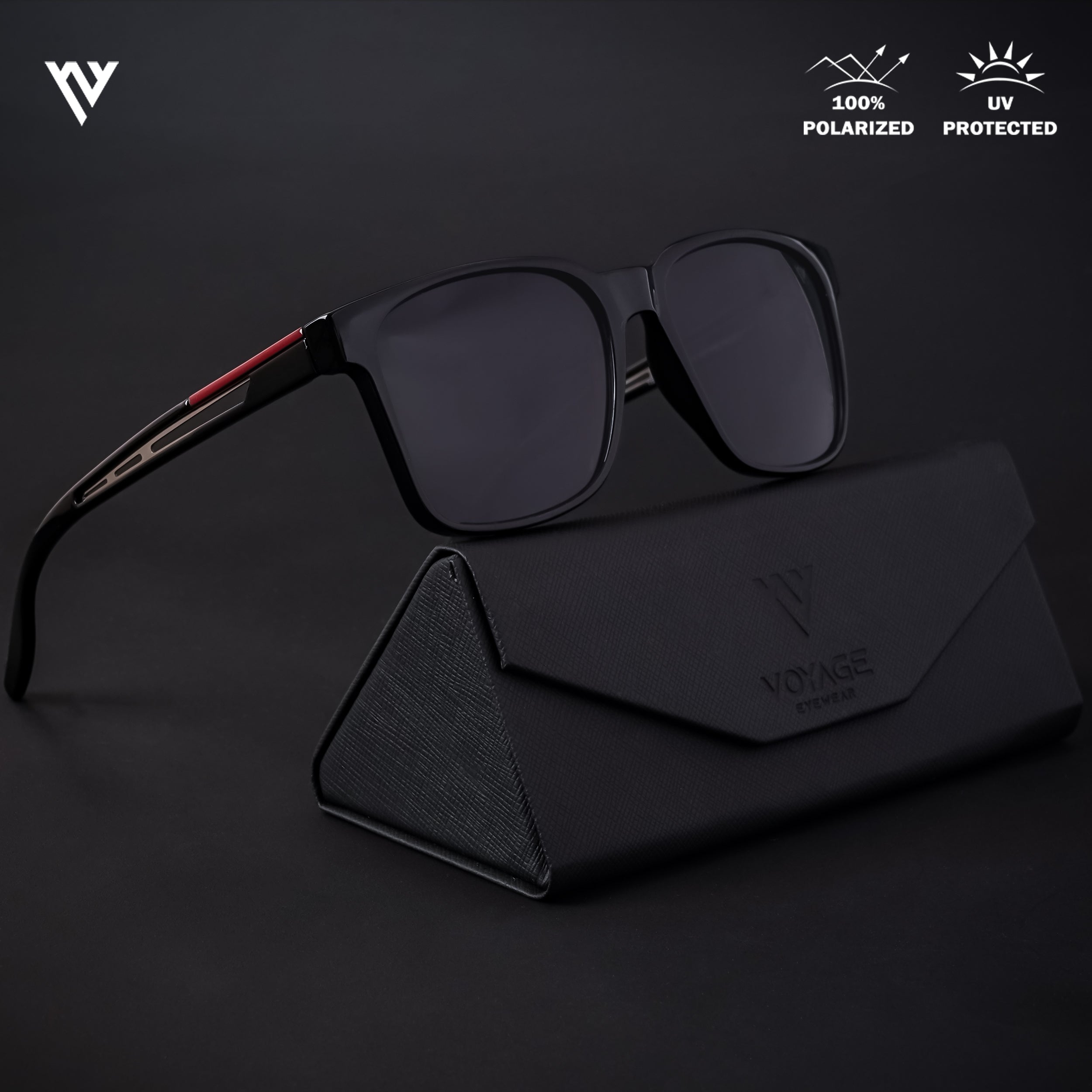 Voyage Exclusive Shine Black Polarized Wayfarer Sunglasses for Men & Women - PMG4487
