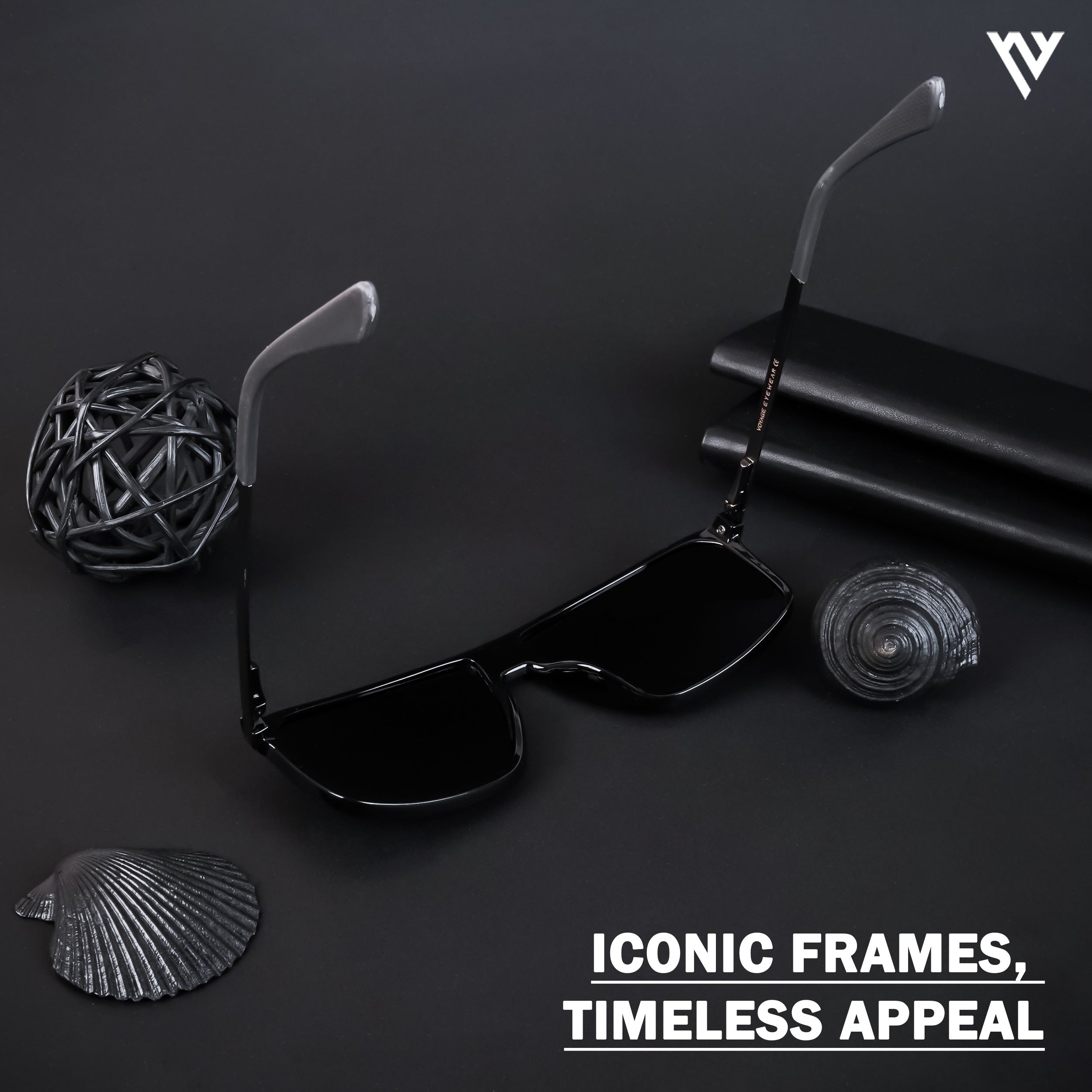 Voyage Exclusive Shine Black Polarized Wayfarer Sunglasses for Men & Women (20080PMG4445)