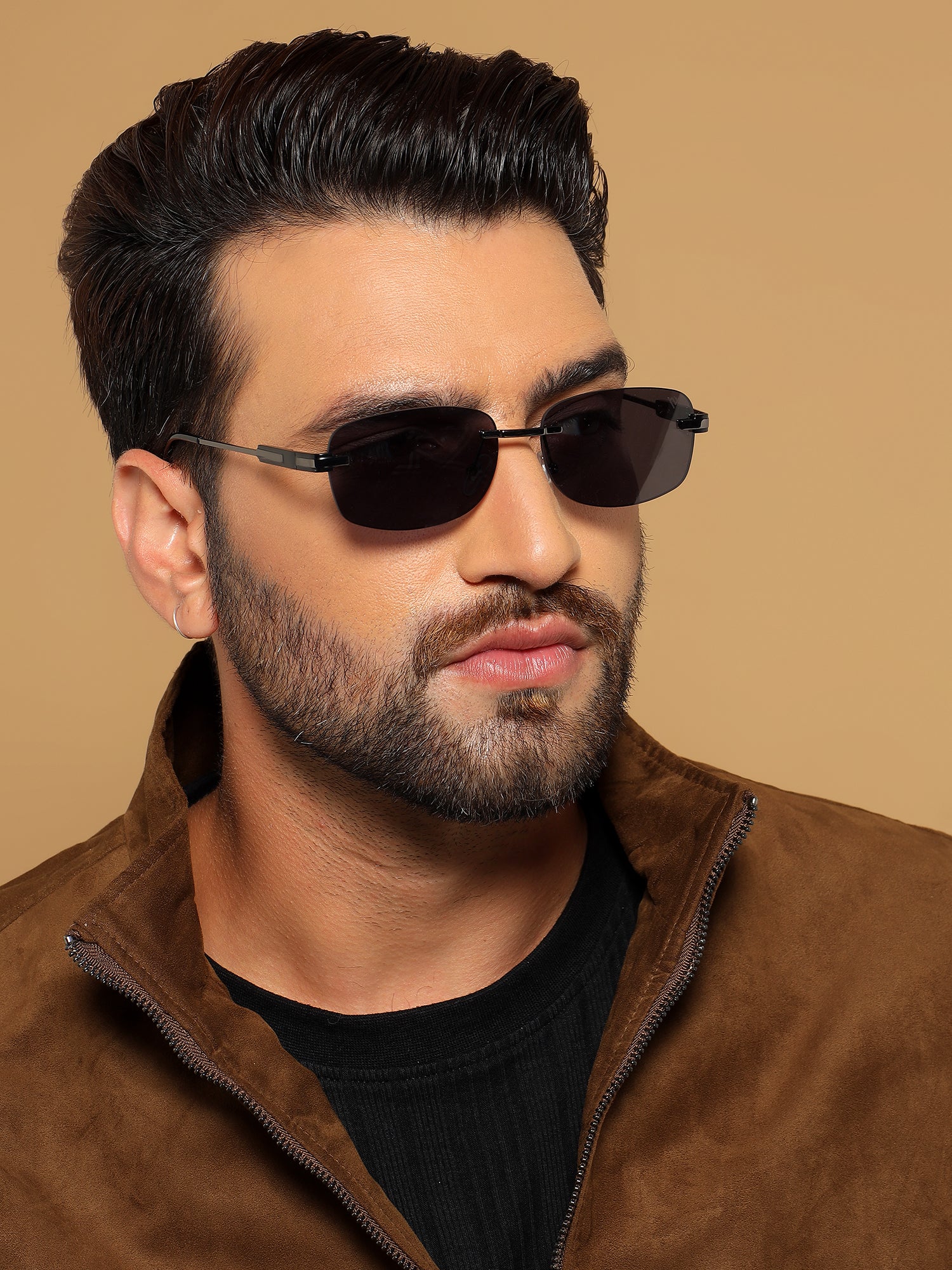 Sheer | Black Rimless Sunglasses | Grey Frame - MG7353