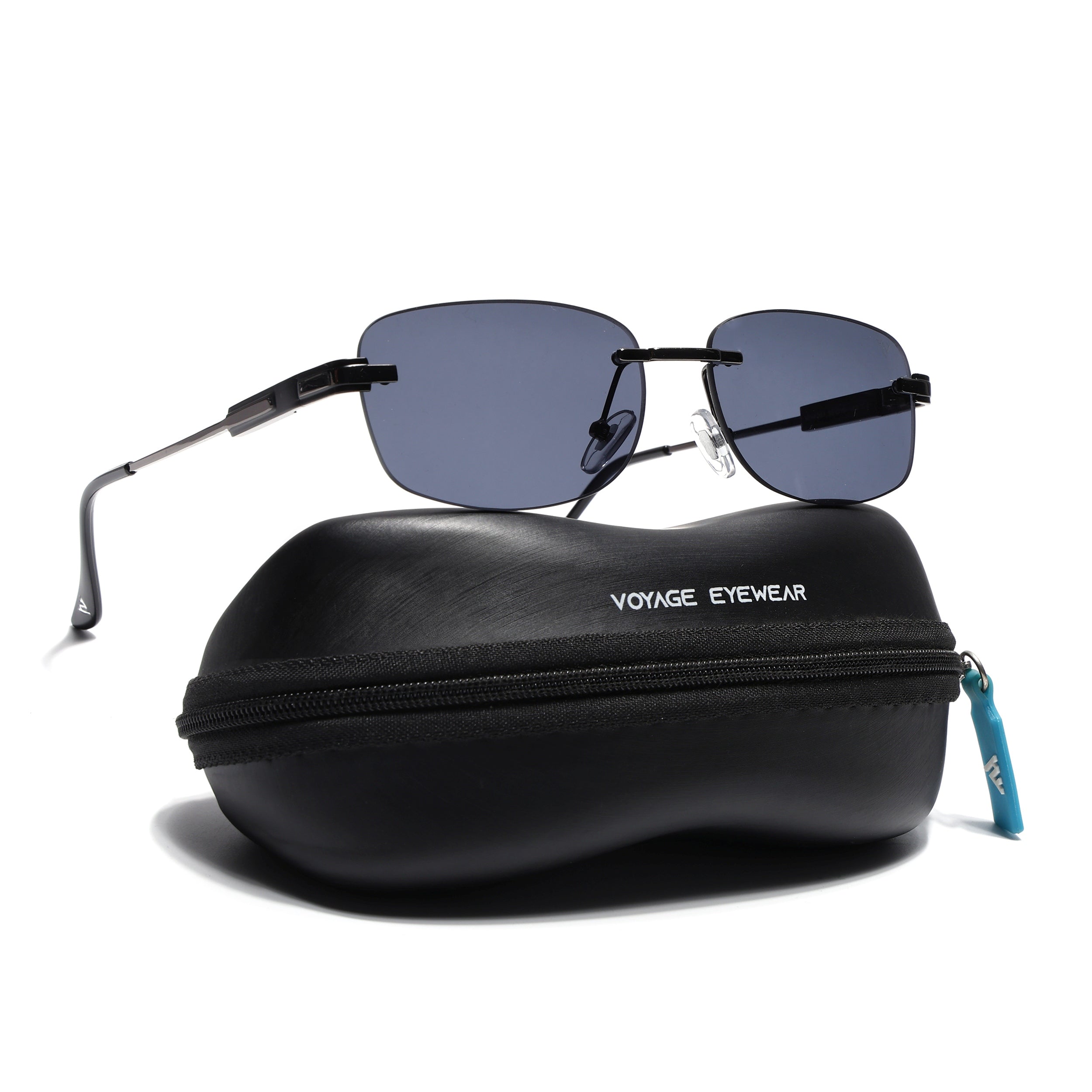 Rimless Sunglasses for Men & Women (Black Lens | Grey Frame - MG7353)
