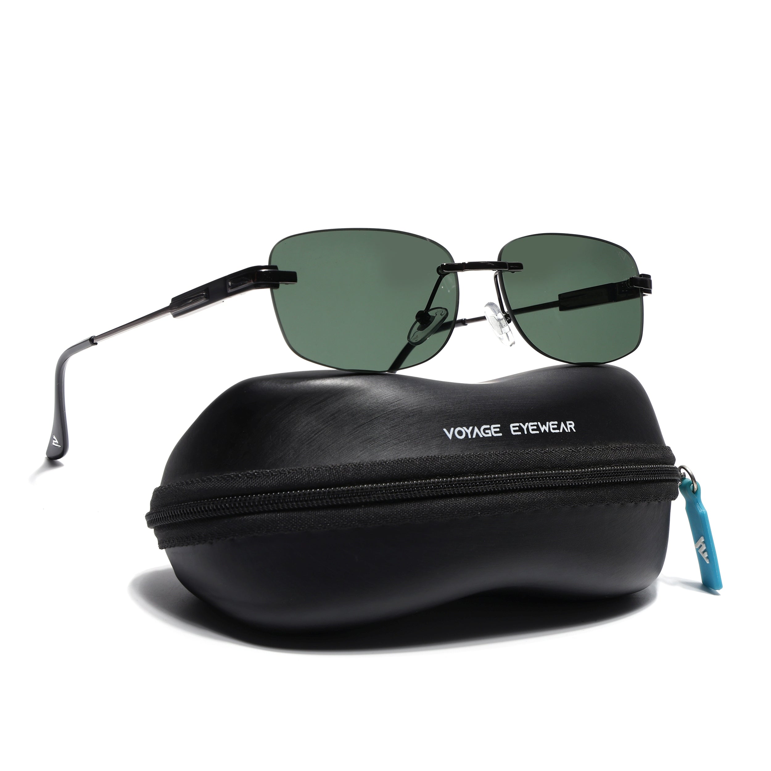 Rimless Sunglasses for Men & Women (Olive Lens | Grey Frame - MG7355)