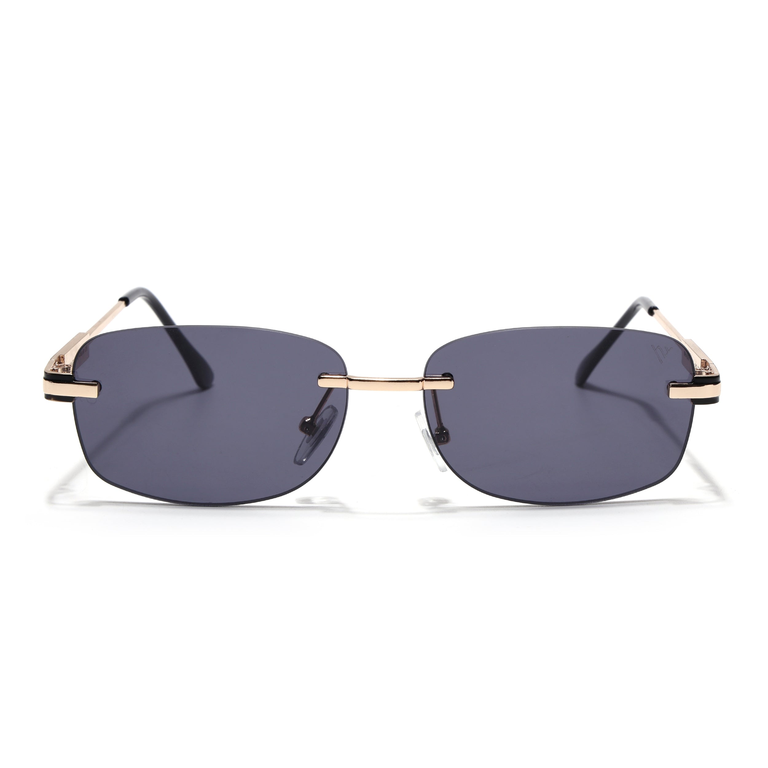 Rimless Sunglasses for Men & Women (Black Lens | Golden Frame - MG7377)