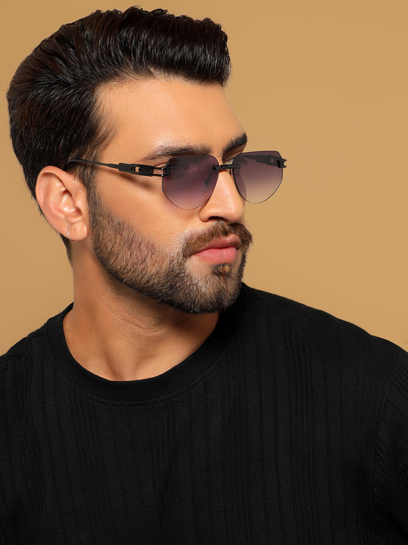 Rimless Sunglasses for Men & Women (Grey & Clear Lens | Black Frame - MG7312)