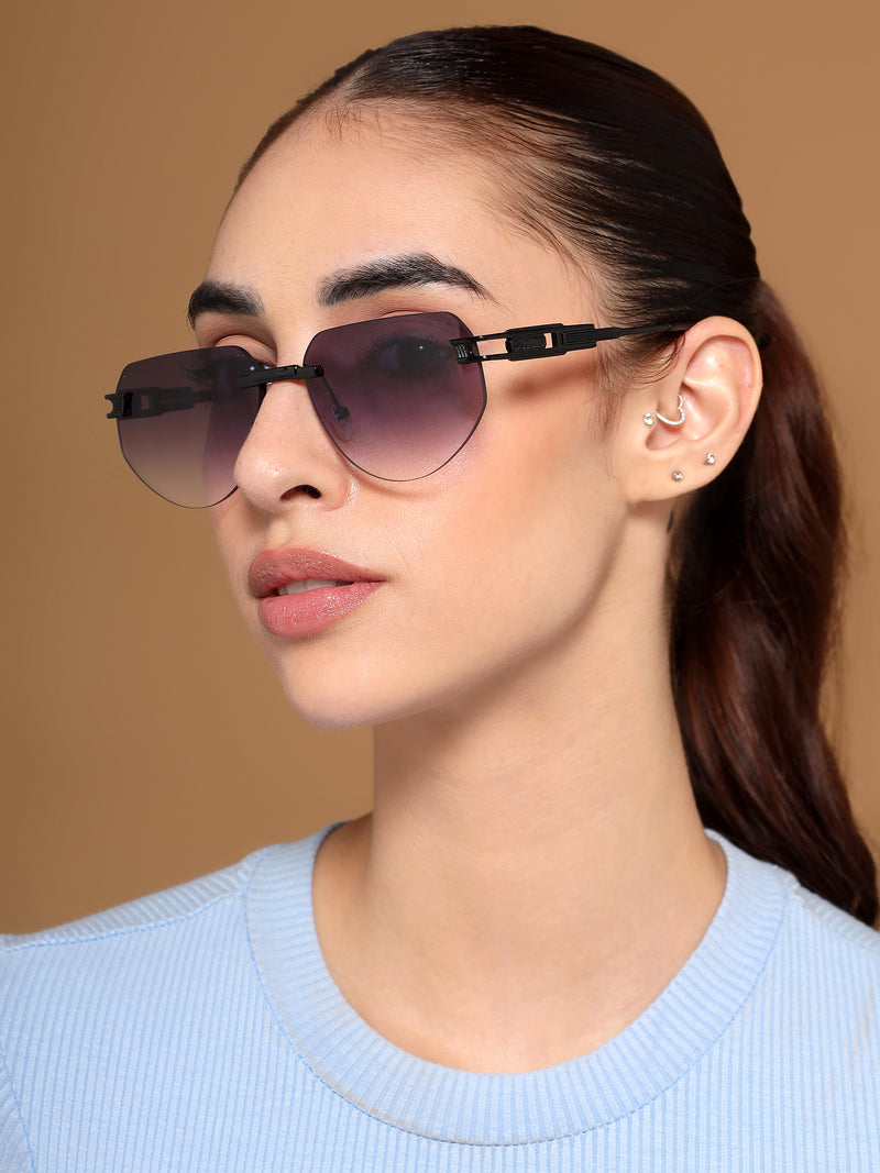 Rimless Sunglasses for Men & Women (Grey & Clear Lens | Black Frame - MG7312)