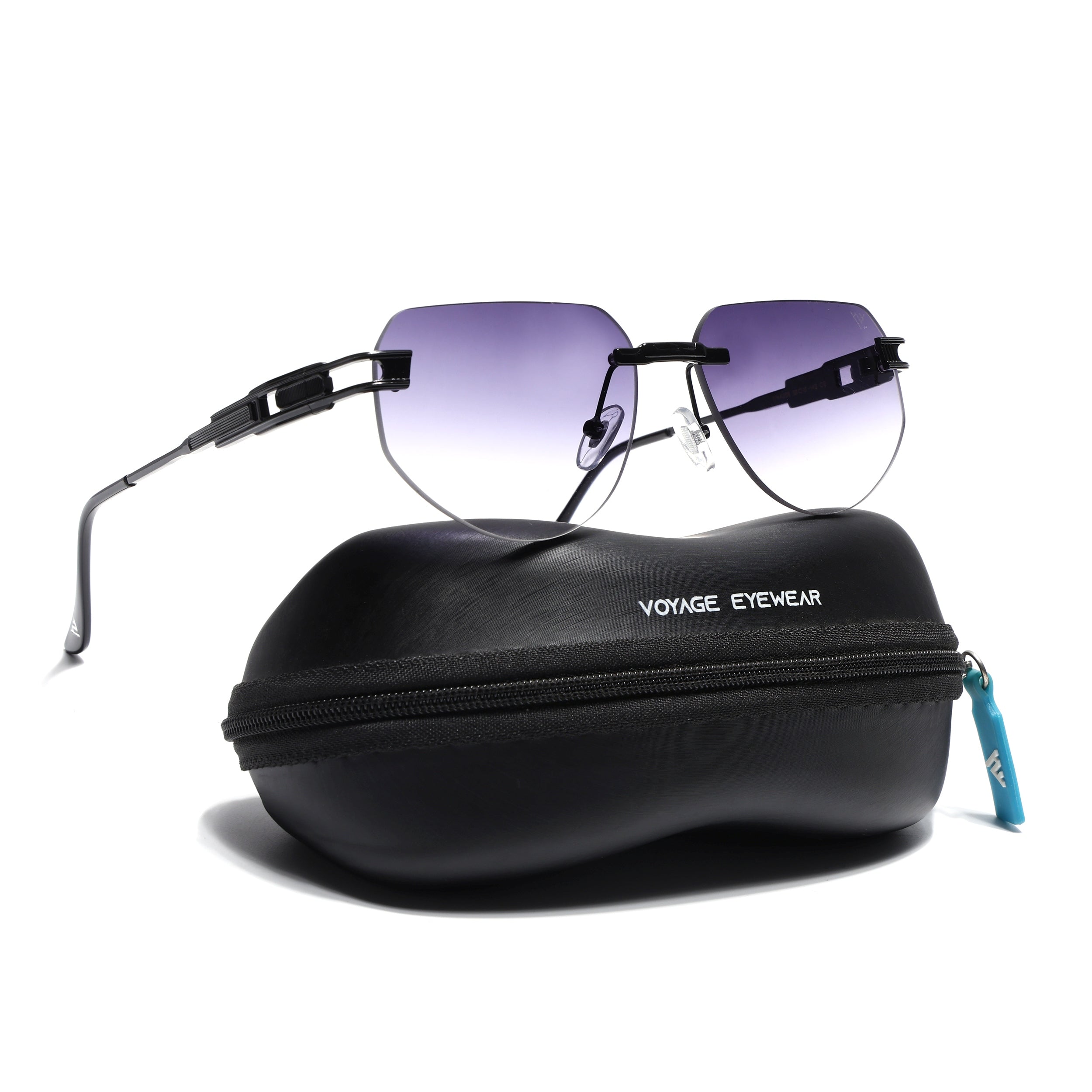 Rimless Sunglasses for Men & Women (Grey & Clear Lens | Black Frame - MG7312)