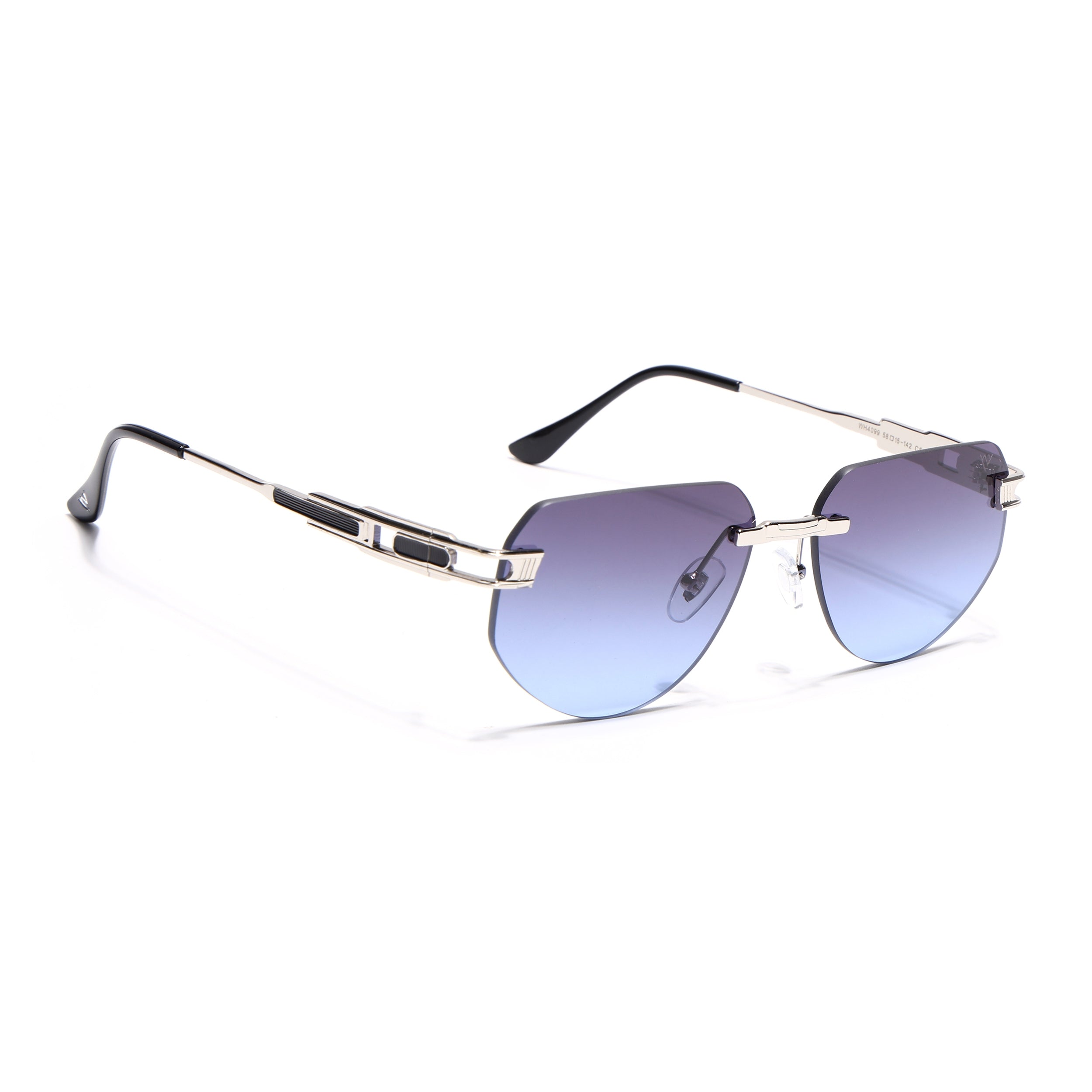 Rimless Sunglasses for Men & Women (Grey & Blue Lens | Silver Frame - MG7313)