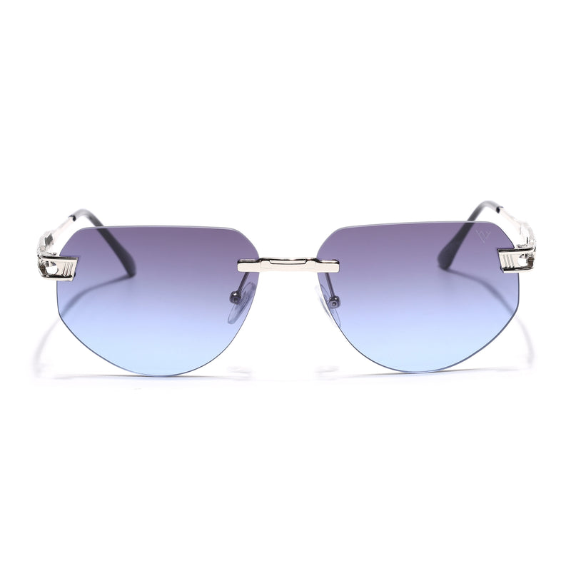 Rimless Sunglasses for Men & Women (Grey & Blue Lens | Silver Frame - MG7313)