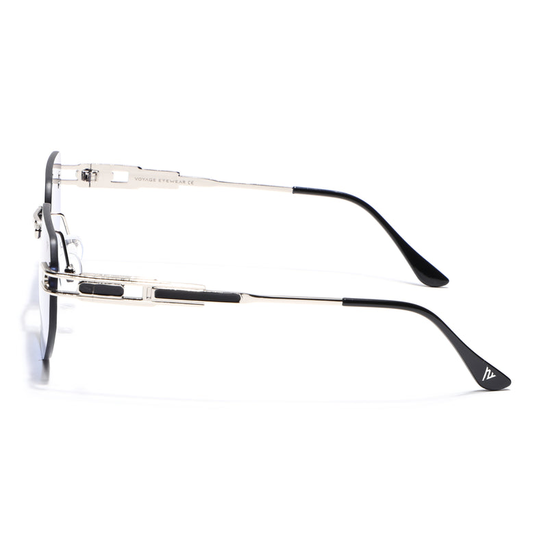 Rimless Sunglasses for Men & Women (Grey & Blue Lens | Silver Frame - MG7313)