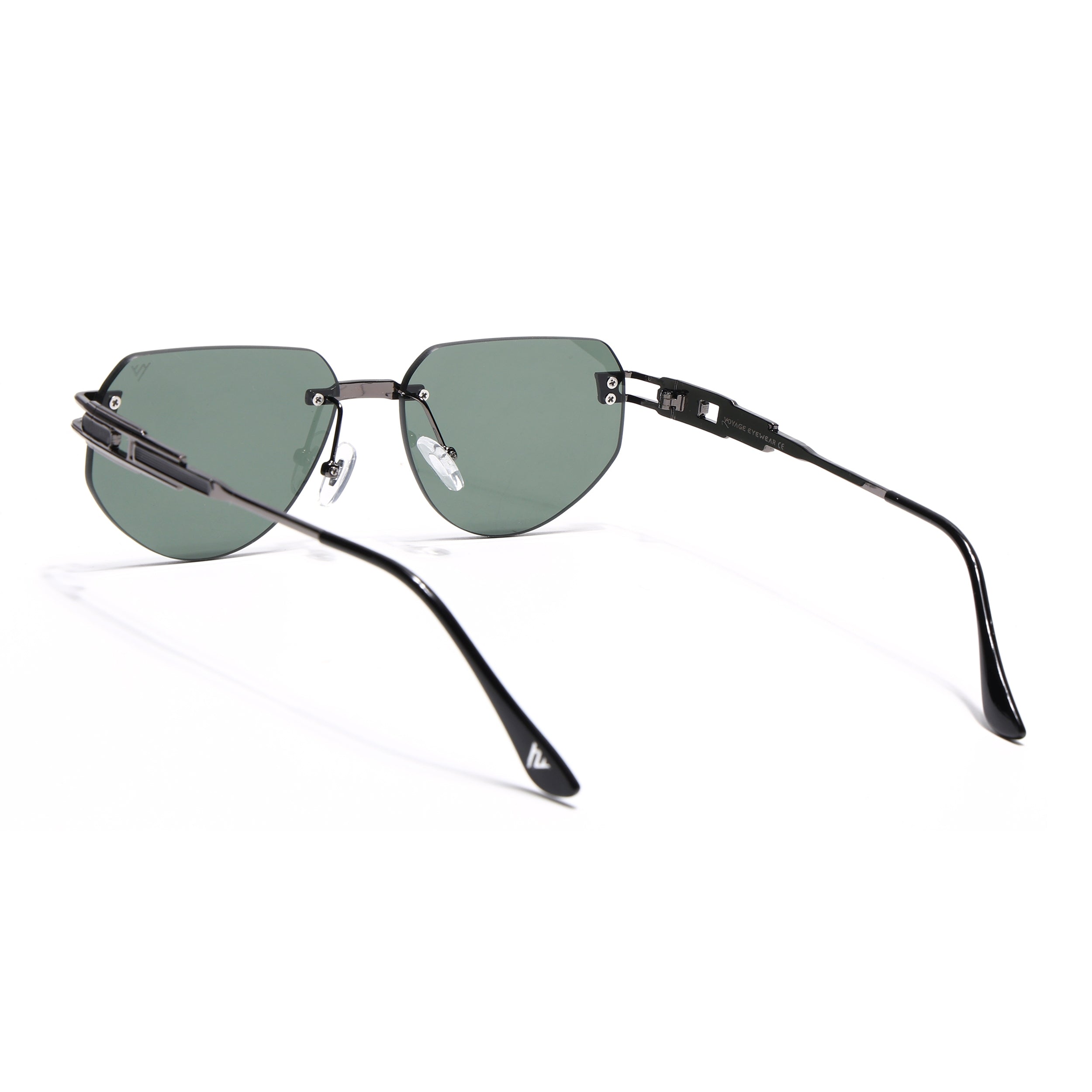 Rimless Sunglasses for Men & Women (Green Lens | Grey Frame - MG7314)