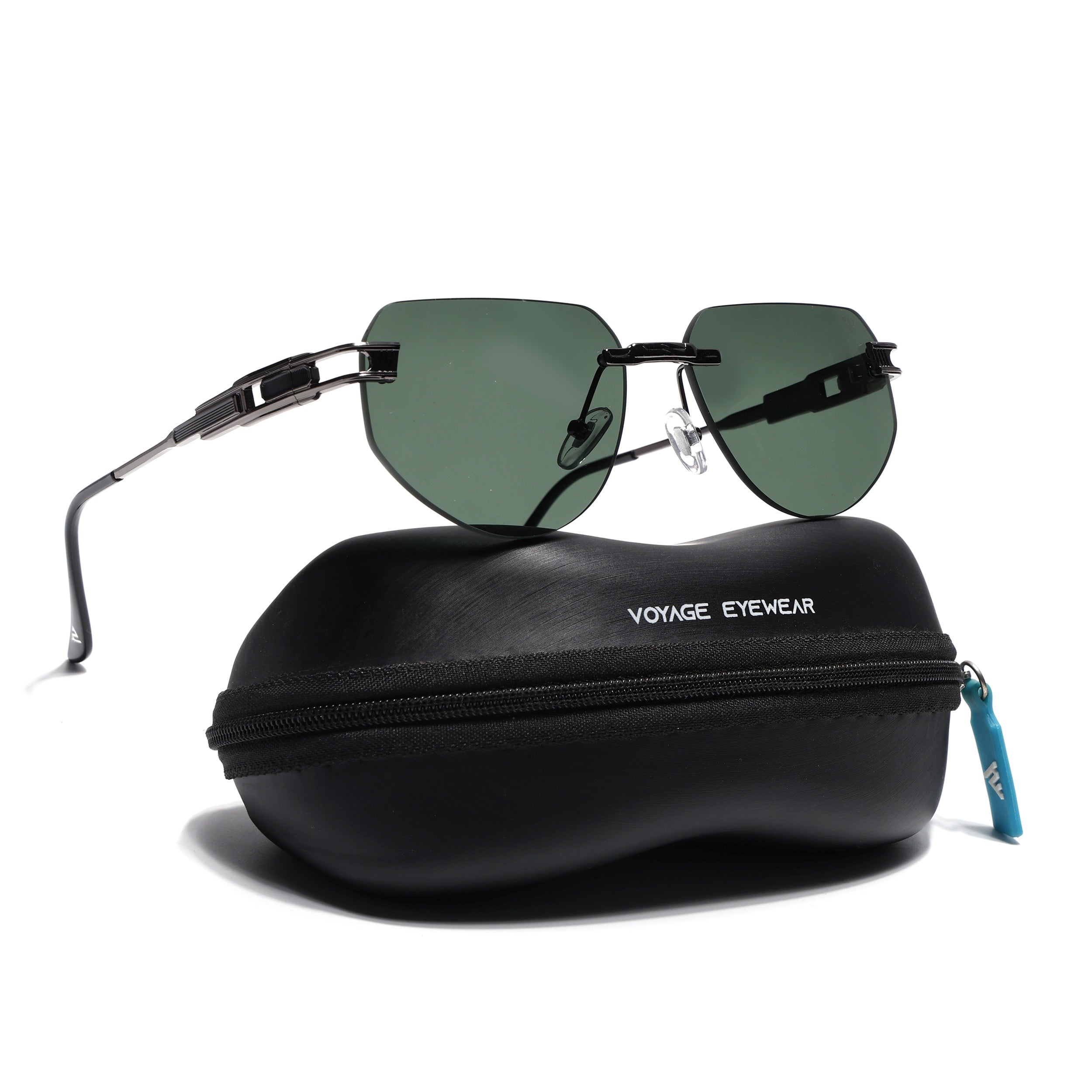 Rimless Sunglasses for Men & Women (Green Lens | Grey Frame - MG7314)