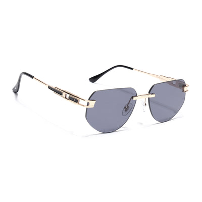 Rimless Sunglasses for Men & Women (Black Lens | Golden Frame - MG7315)