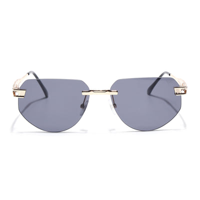 Rimless Sunglasses for Men & Women (Black Lens | Golden Frame - MG7315)