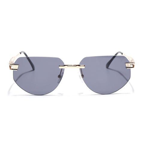 Rimless Sunglasses for Men & Women (Black Lens | Golden Frame - MG7315)