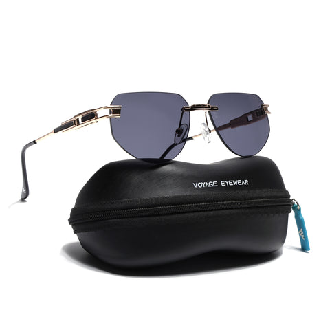 Rimless Sunglasses for Men & Women (Black Lens | Golden Frame - MG7315)