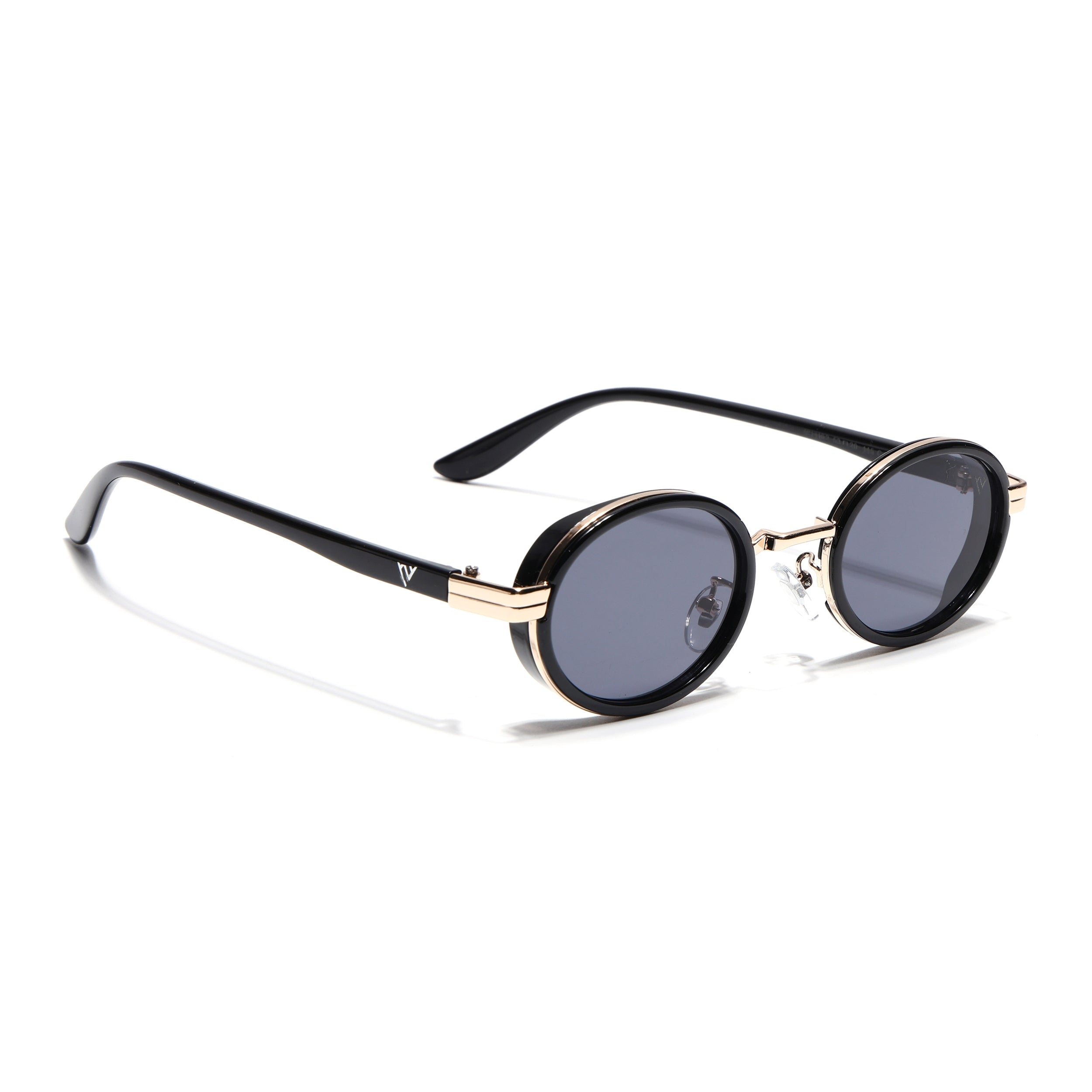 Ovel Sunglasses for Men & Women (Grey Lens | Golden & Black Frame - MG7349)