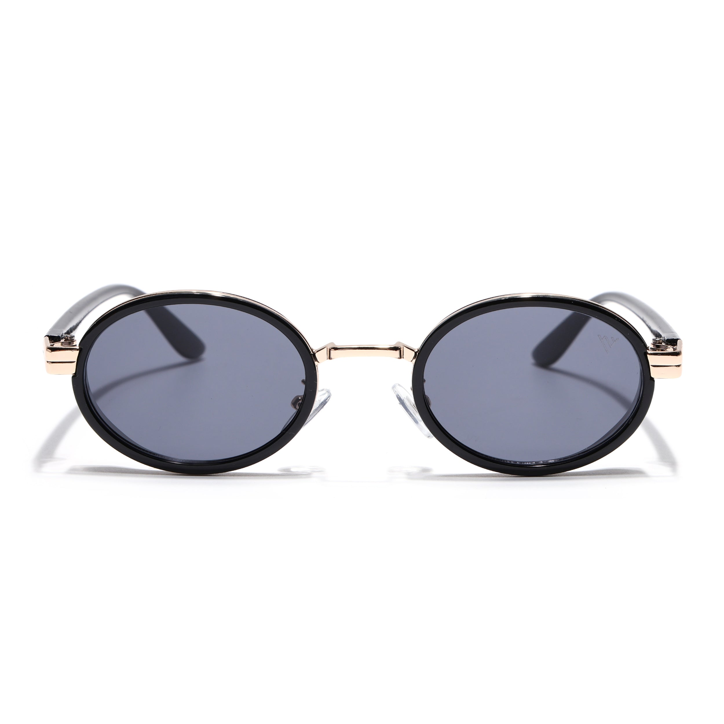 Ovel Sunglasses for Men & Women (Grey Lens | Golden & Black Frame - MG7349)