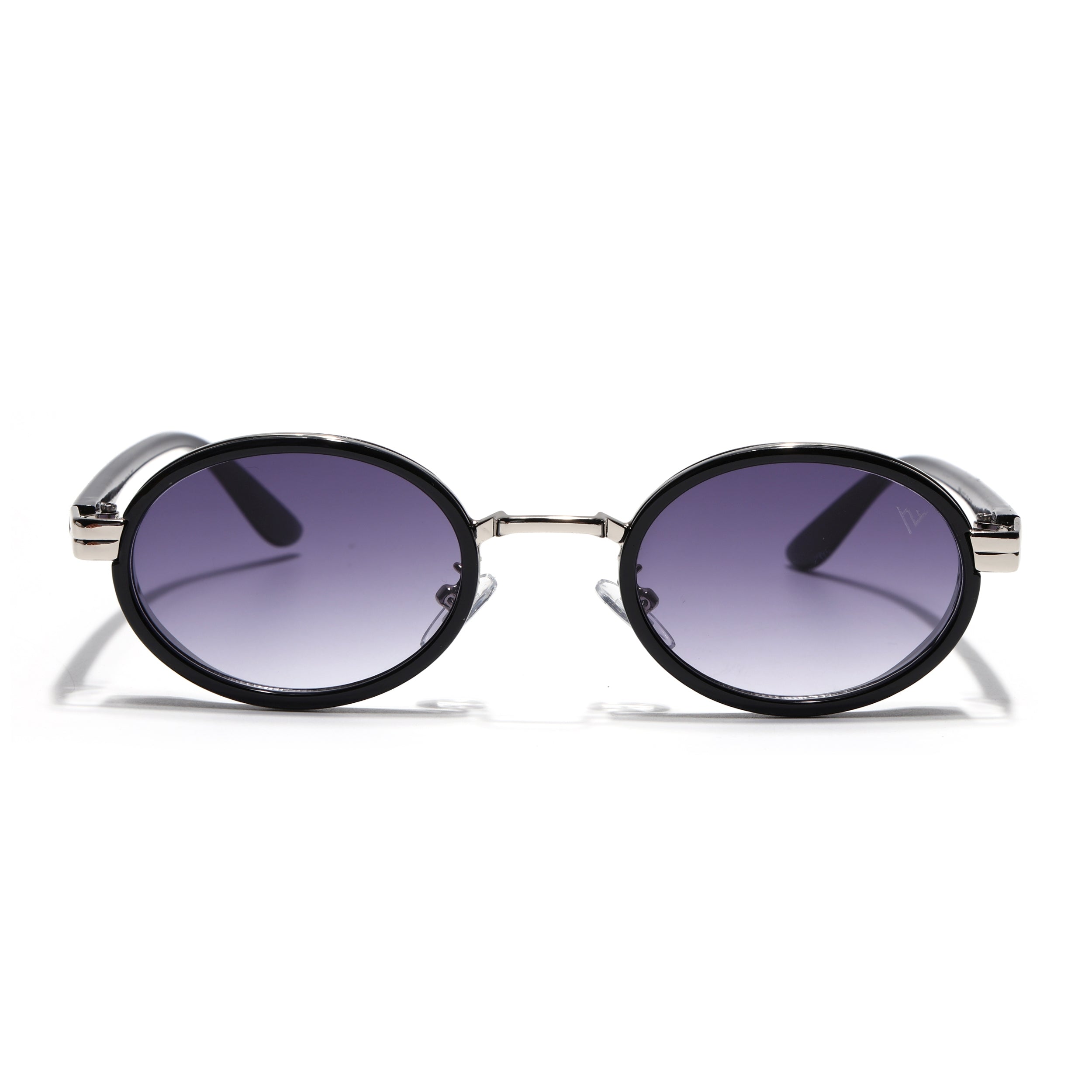 Ovel Sunglasses for Men & Women (Grey & Clear Lens | Silver & Black Frame - MG7350)