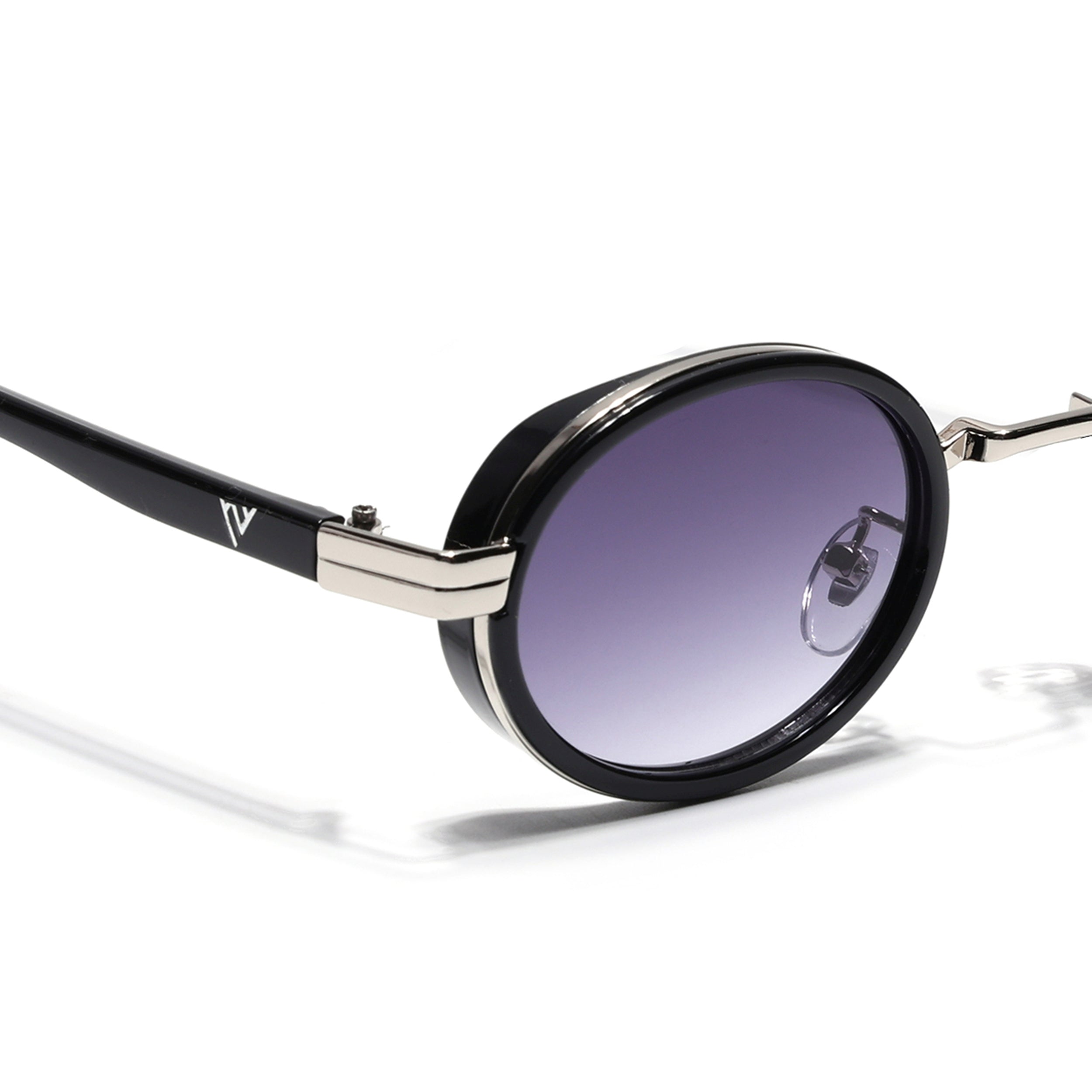 Ovel Sunglasses for Men & Women (Grey & Clear Lens | Silver & Black Frame - MG7350)