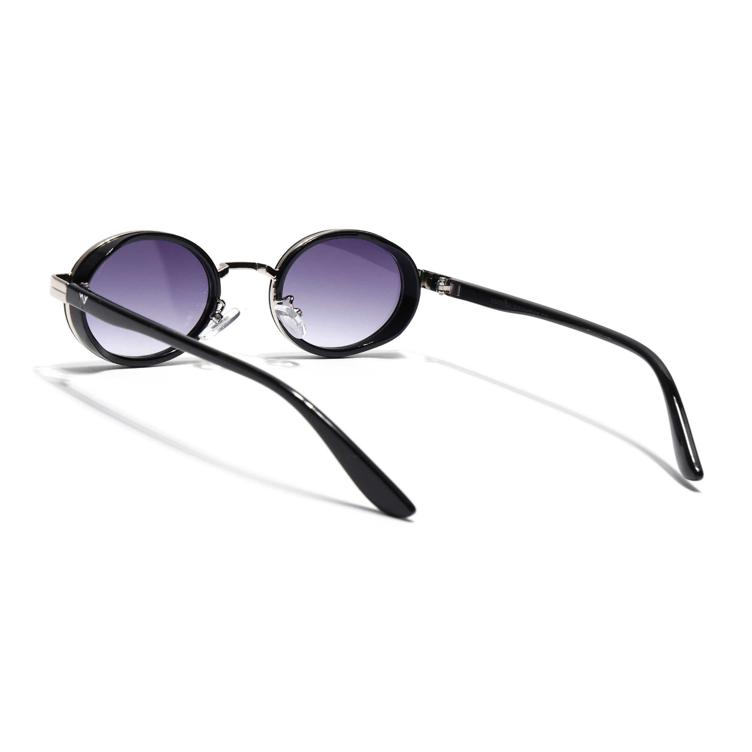 Ovel Sunglasses for Men & Women (Grey & Clear Lens | Silver & Black Frame - MG7350)