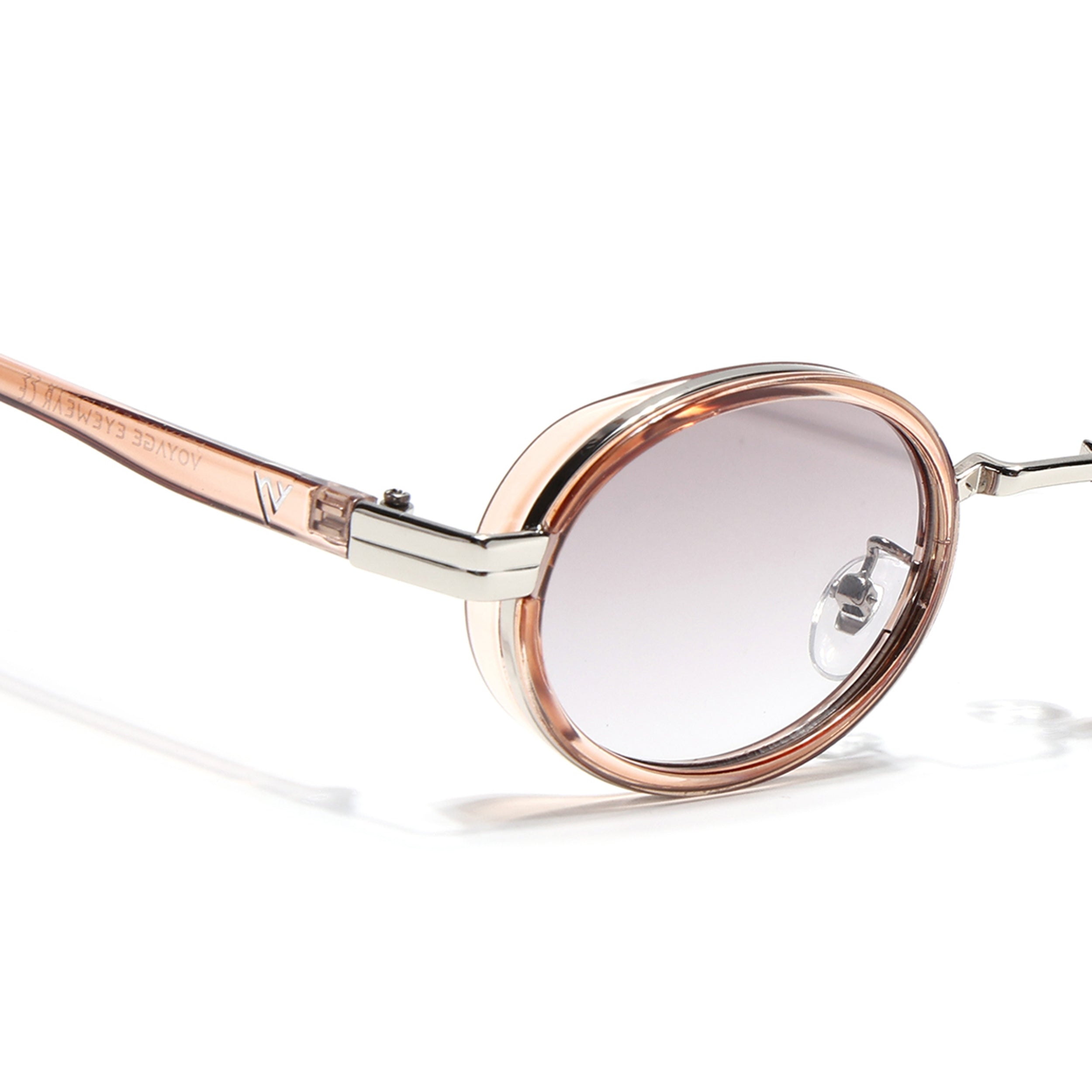 Ovel Sunglasses for Men & Women (Light Brown & Clear Lens | Silver Brown Frame - MG7352)