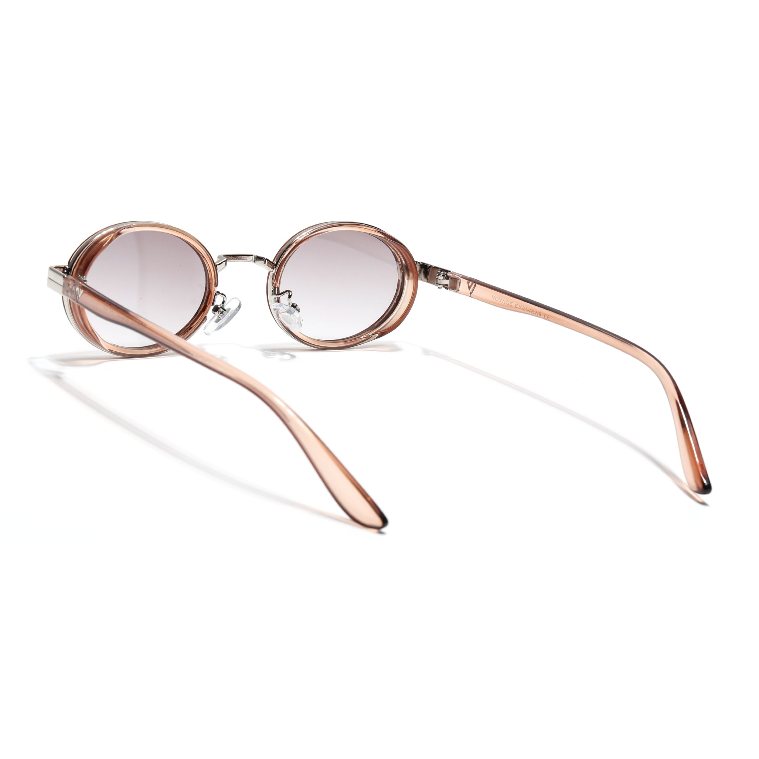 Ovel Sunglasses for Men & Women (Light Brown & Clear Lens | Silver Brown Frame - MG7352)