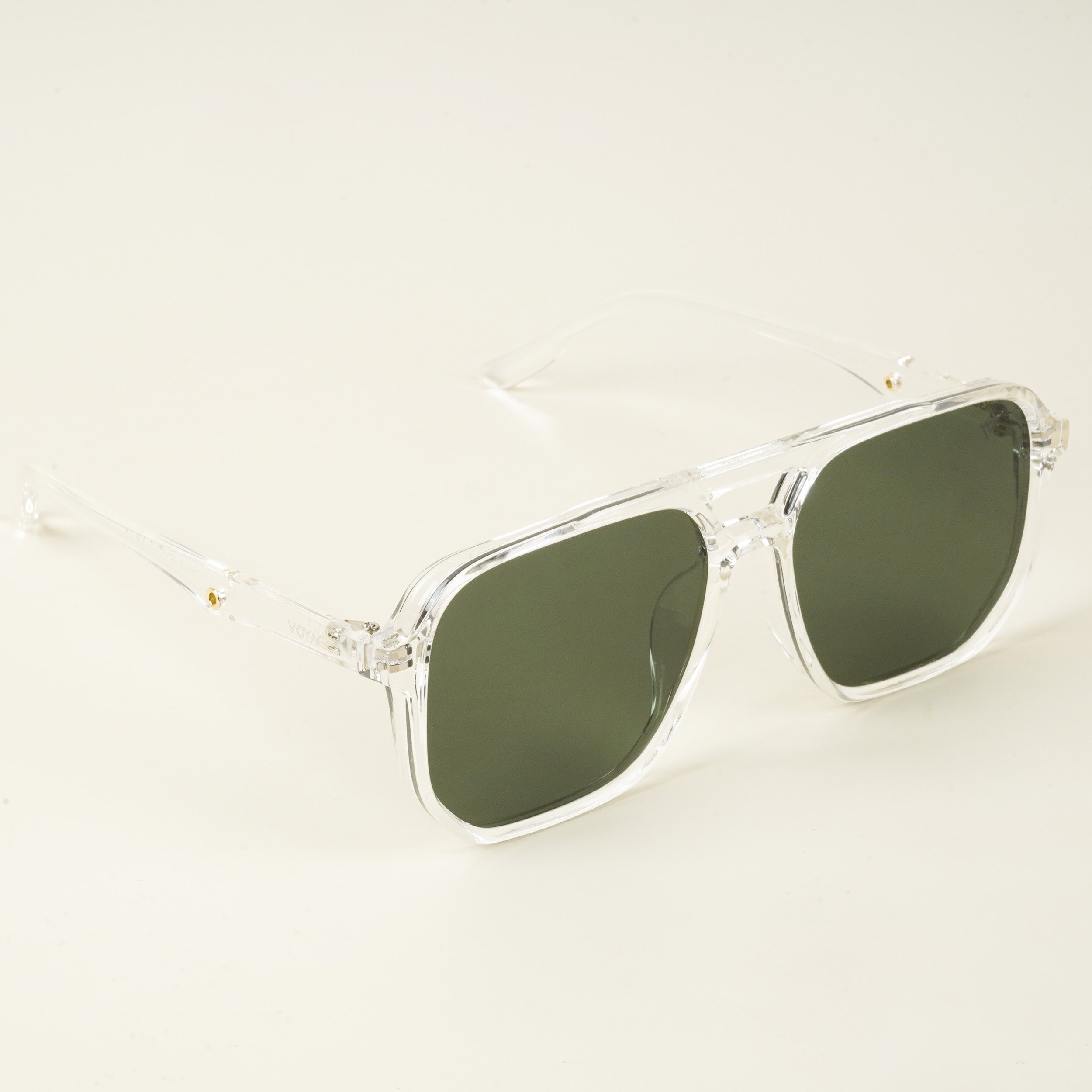 Voyage Wayfarer Polarized Sunglasses for Men & Women (Green Lens | Transparent Frame - PMG4998)