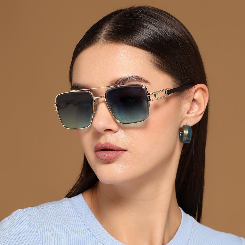 Wayfarer Sunglasses (Grey & Blue Lens | Golden Frame - MG5993)