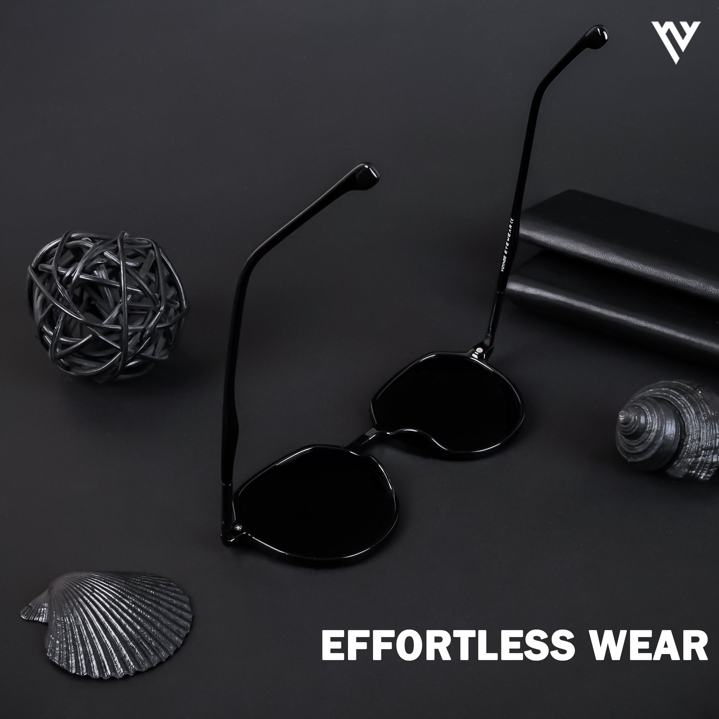 Voyage Exclusive Shine Black Polarized Round Sunglasses for Men & Women - PMG4297