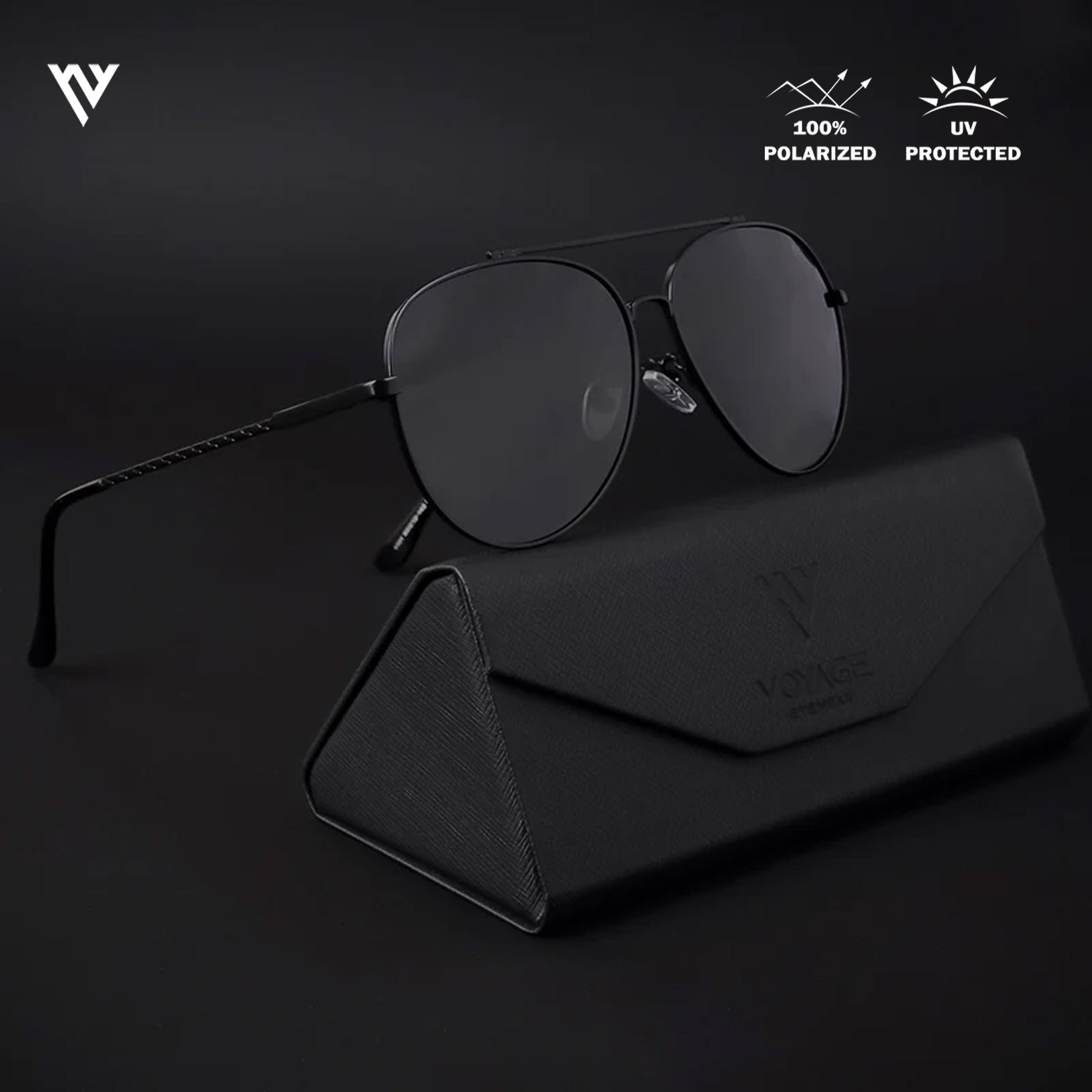 Voyage Exclusive Black Polarized Aviator Sunglasses for Men & Women - PMG4135