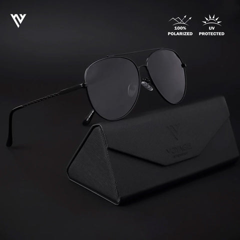 Black Polarized Aviator Sunglasses - PMG4135
