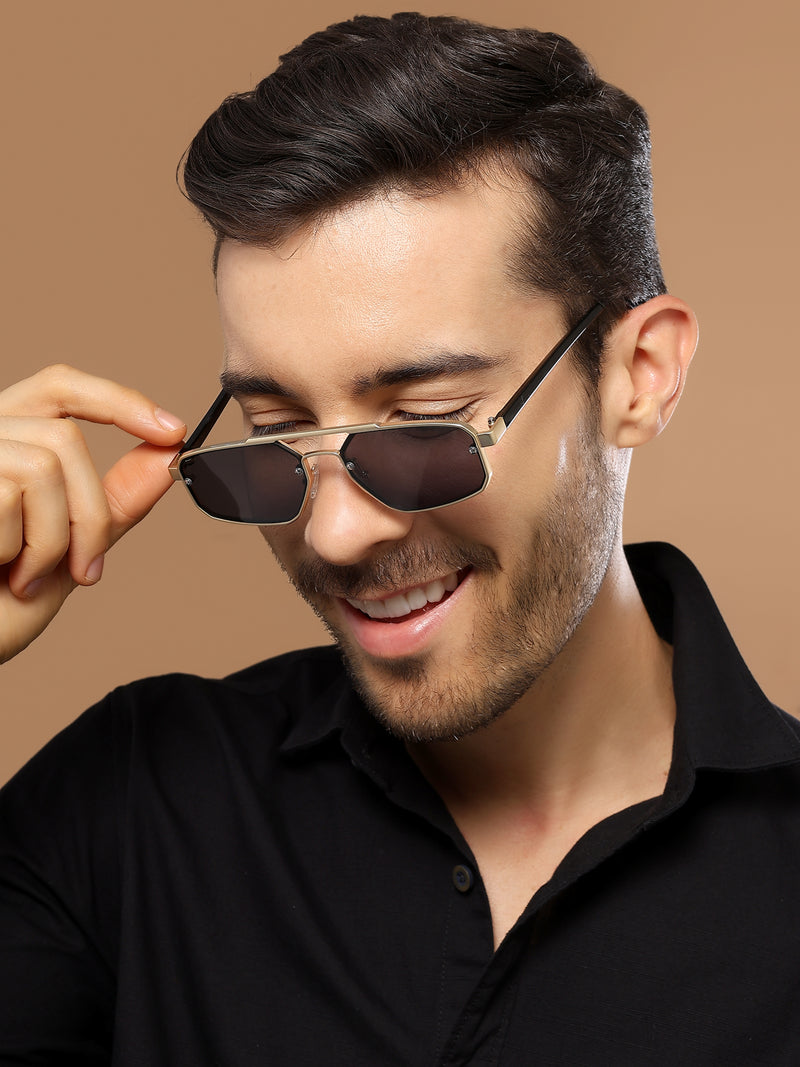 JetSet | Golden Rectangle Sunglasses for Men & Women | Black Lens  - MG6840