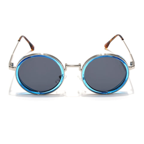Round Sunglasses for Men & Women (Black Lens | Golden & Blue Frame - MG7118)