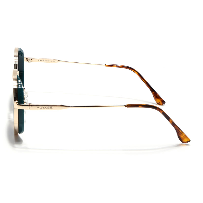 Round Sunglasses for Men & Women (Black Lens | Golden & Green Frame - MG7119)