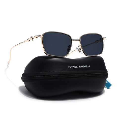 Rectangle Sunglasses for Men & Women (Black Lens | Golden Frame - MG7817)