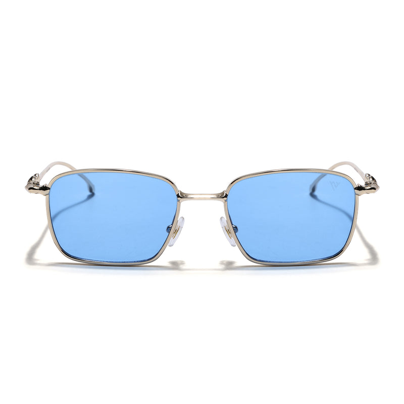 Rectangle Sunglasses for Men & Women (Blue Lens | Golden Frame - MG7820)