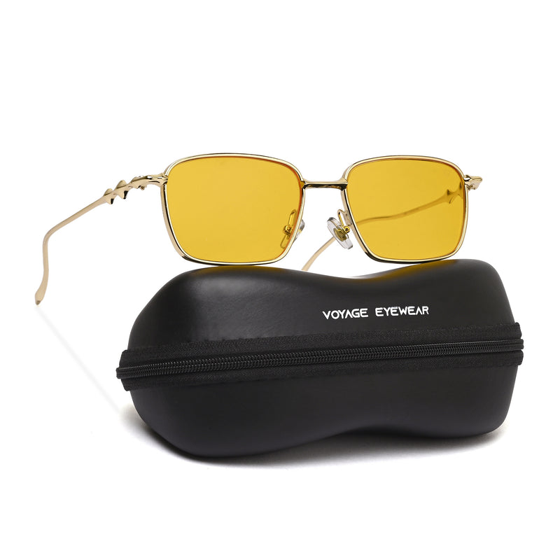Rectangle Sunglasses for Men & Women (Yellow Lens | Golden Frame - MG7821)
